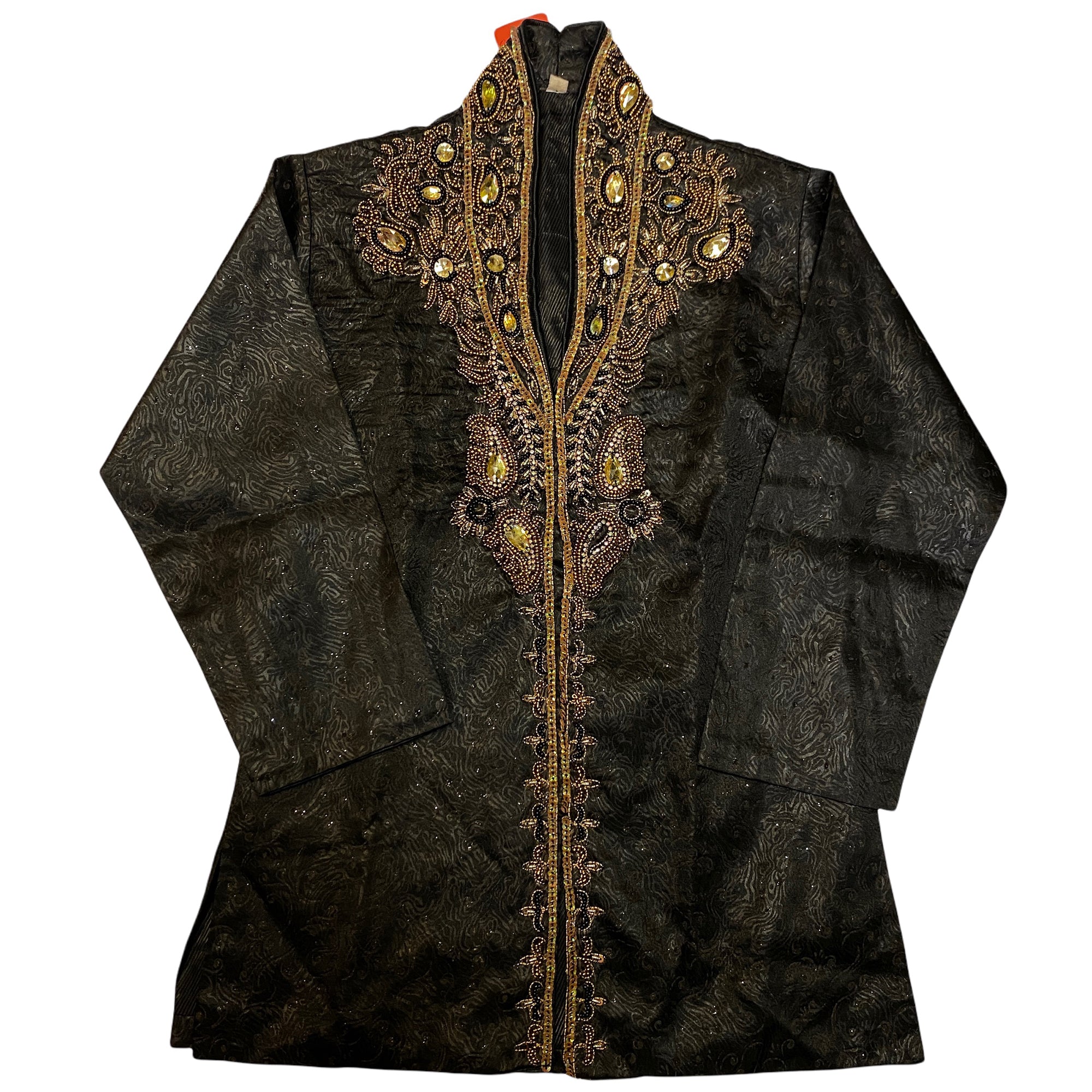 Boys Black Heavy Embroidered Sherwani - Vintage India NYC