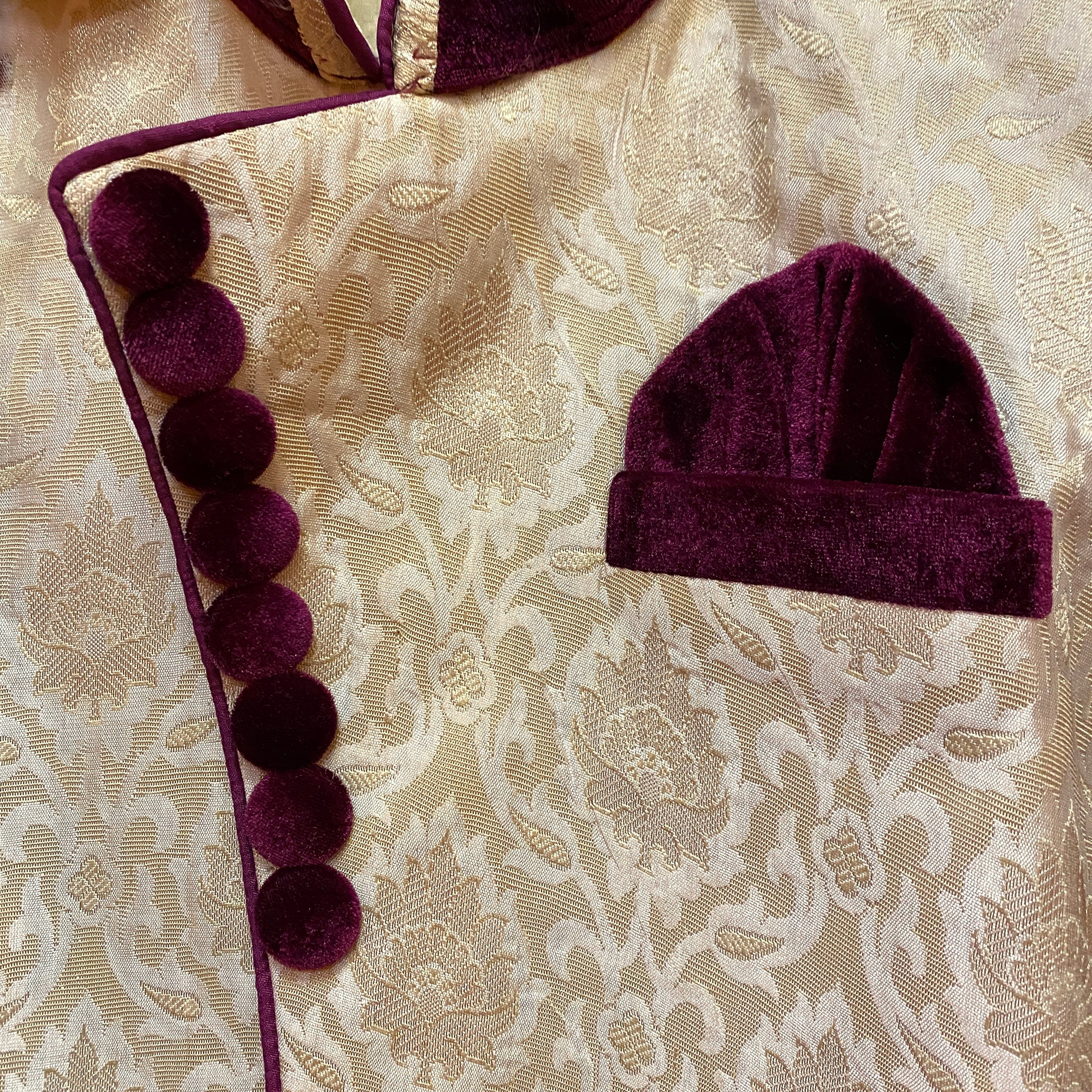 Boys Cream & Purple Brocade Sherwani - Vintage India NYC