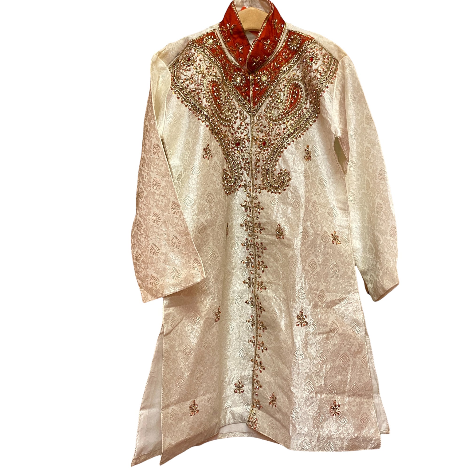 Boys Ivory & Red Sherwani-7 yr - Vintage India NYC