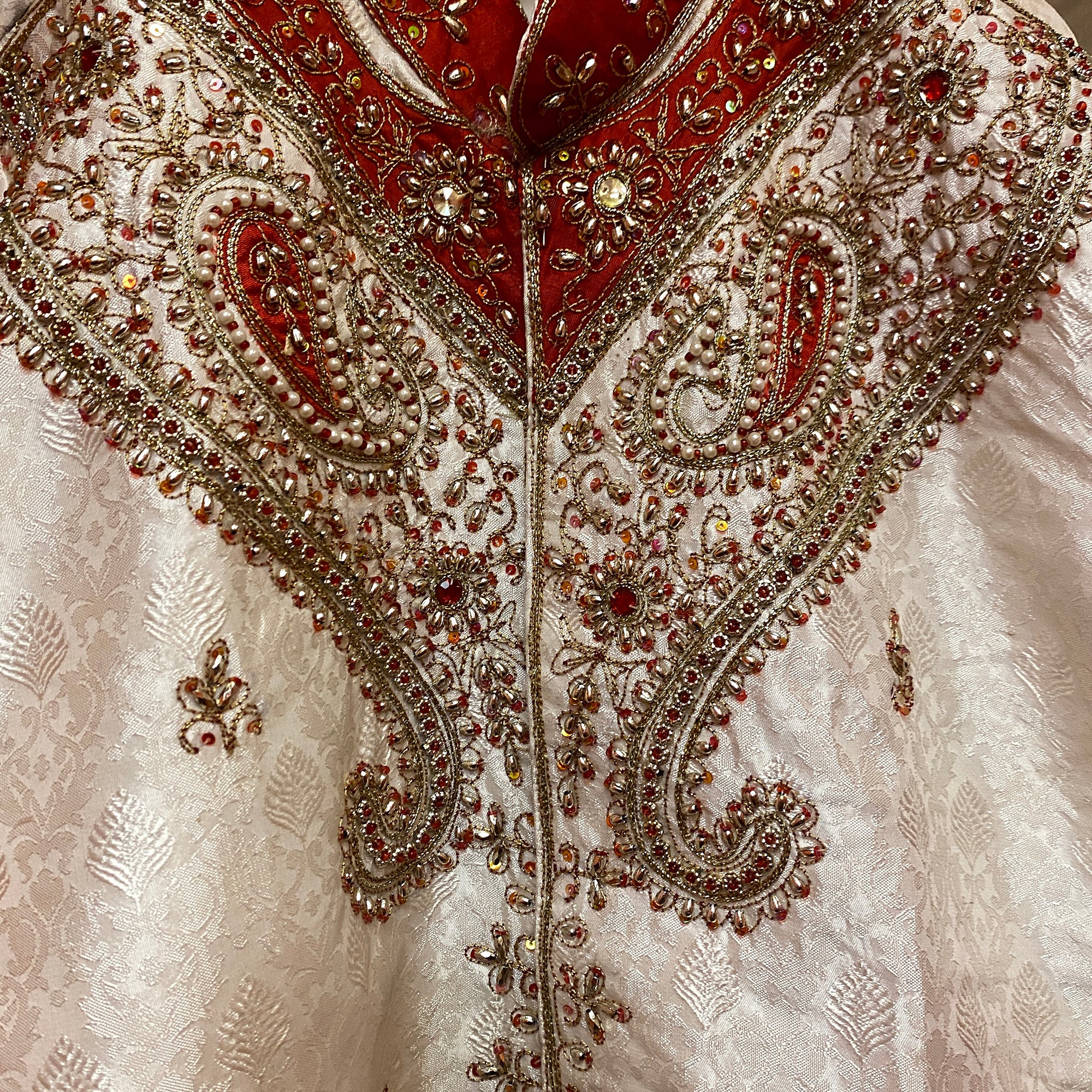 Boys Ivory & Red Sherwani-7 yr - Vintage India NYC