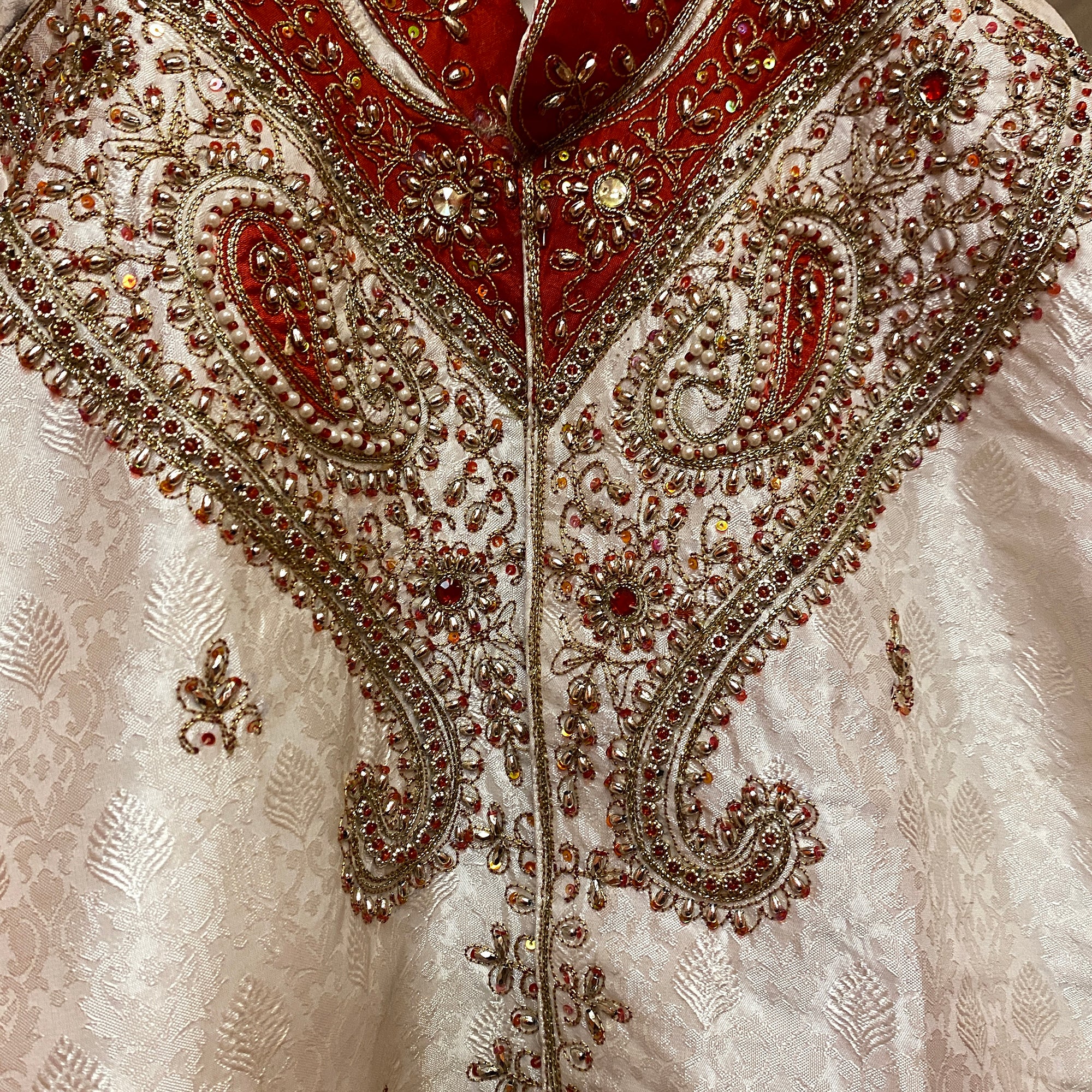 Boys Ivory & Red Sherwani-7 yr - Vintage India NYC