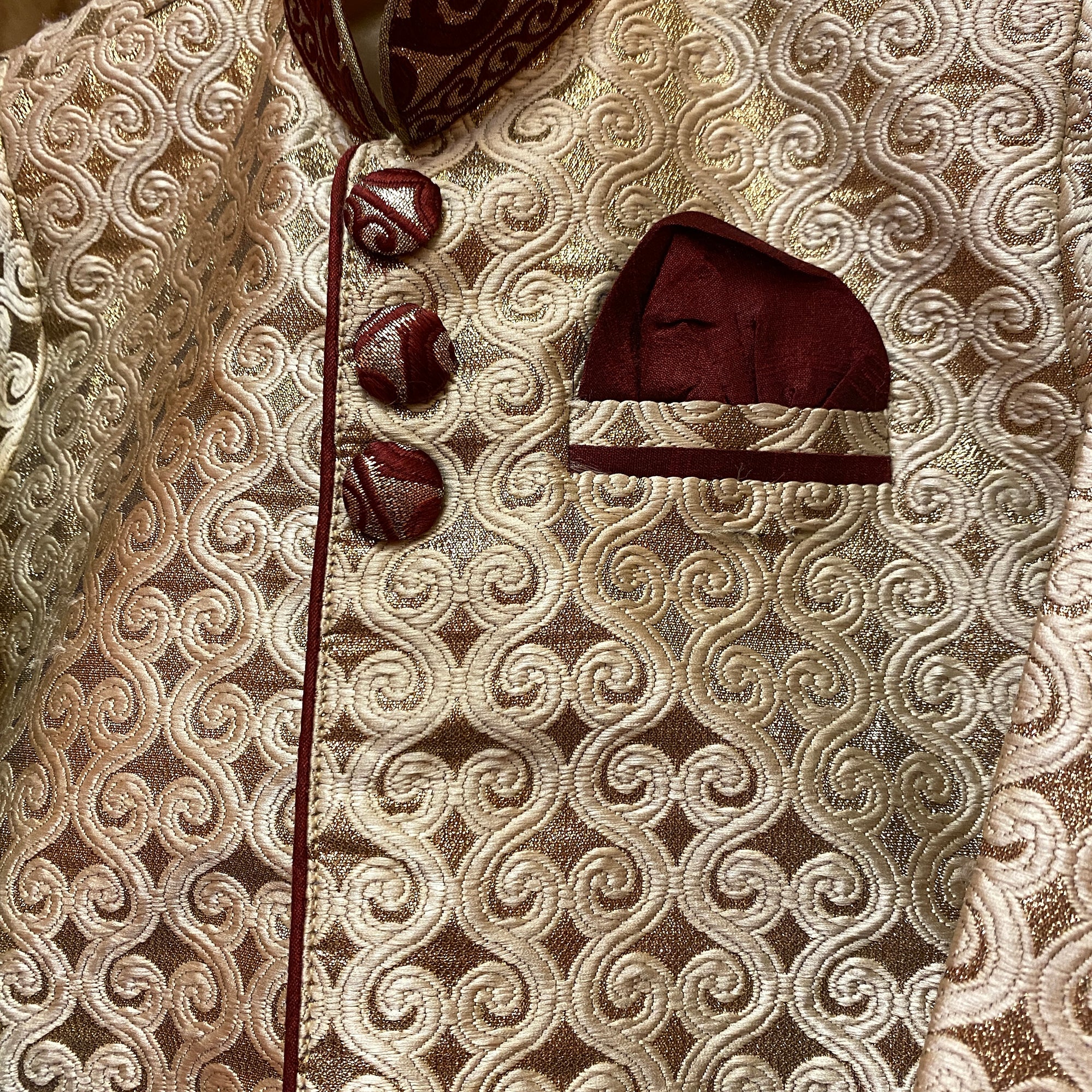 Boys Gold & Maroon Brocade Sherwani - Vintage India NYC