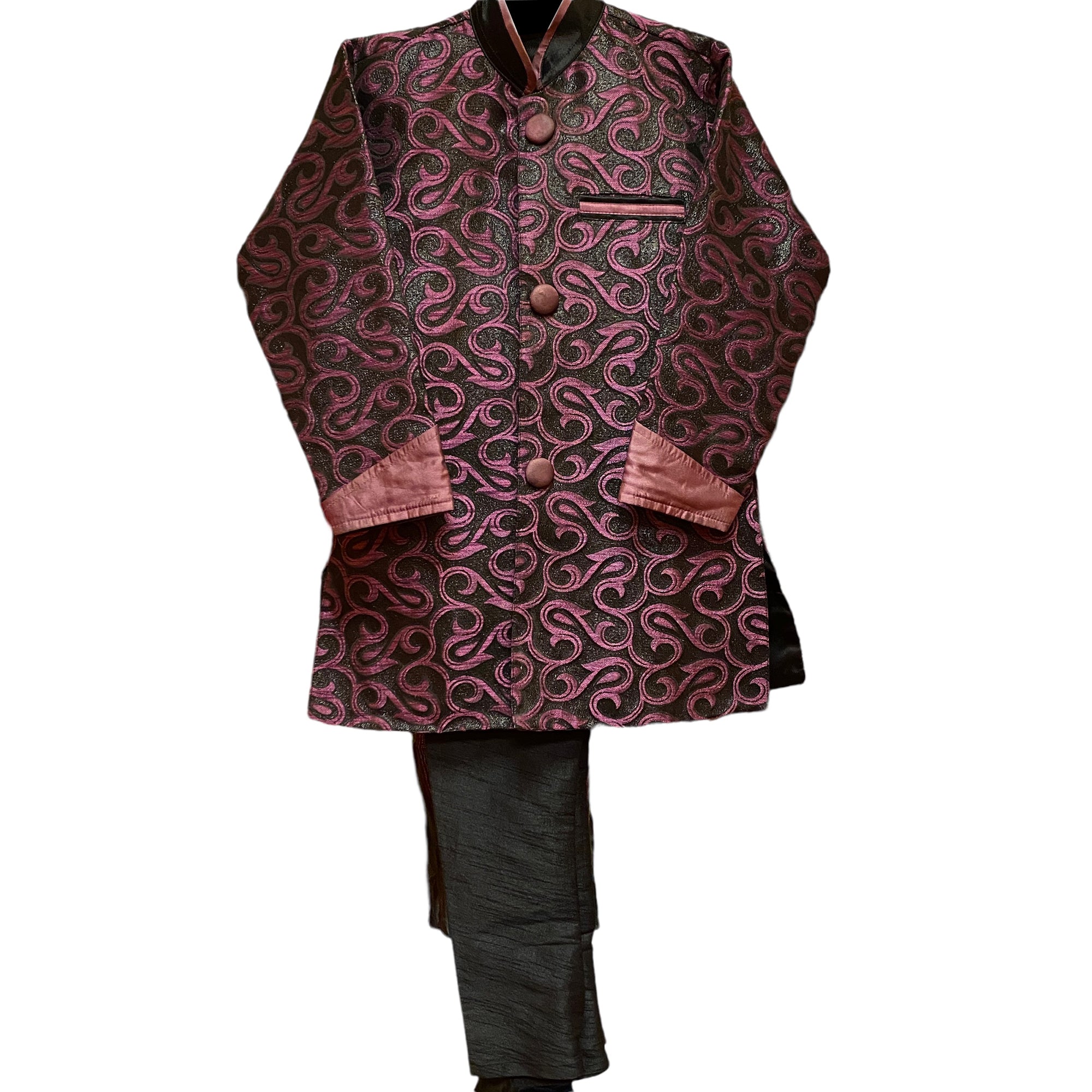 Boys Purple & Black Brocade Sherwani - Vintage India NYC