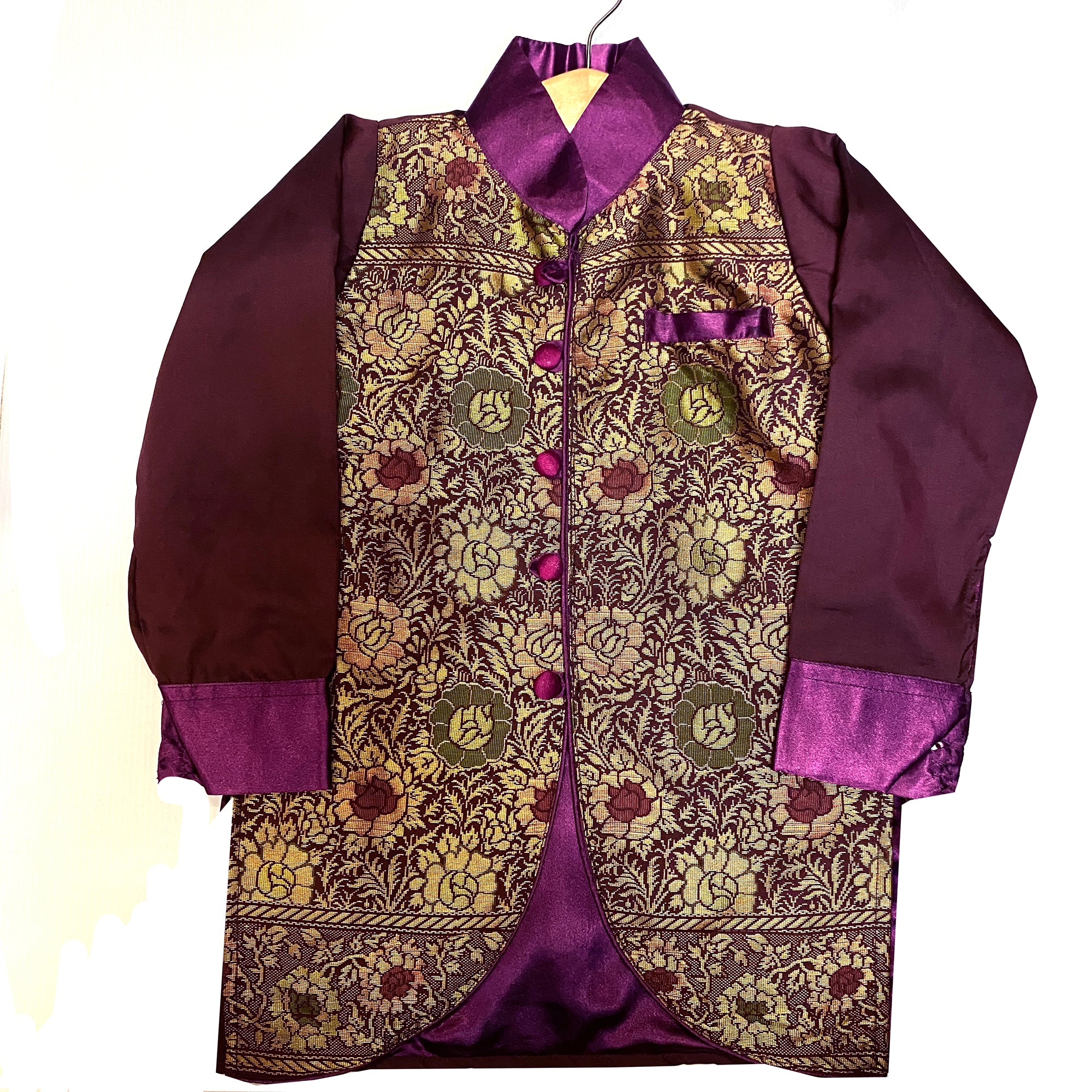 Boys Silk Brocade Sherwani Jackets-7 Colors - Vintage India NYC