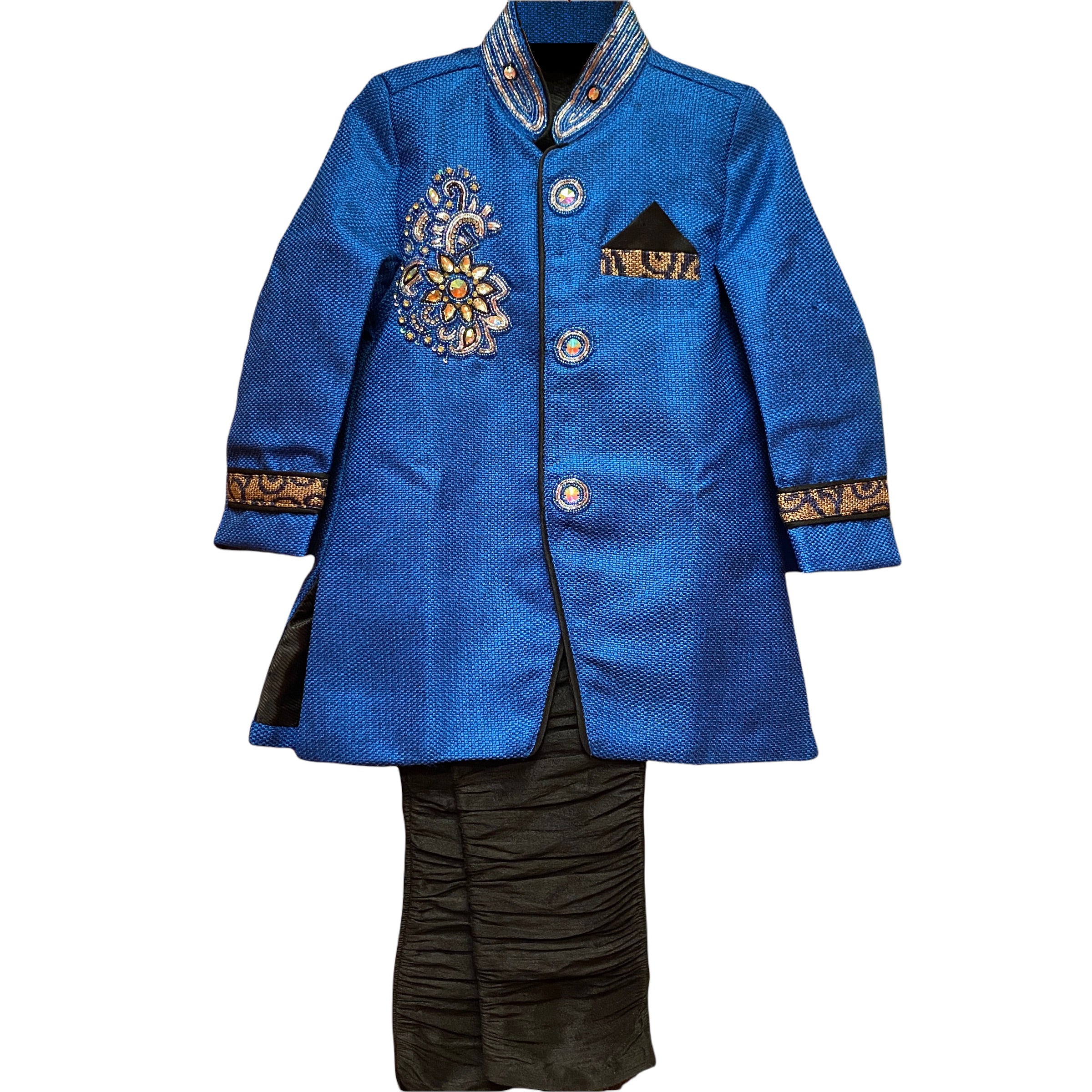 Boys Royal & Black Brocade Sherwani - Vintage India NYC