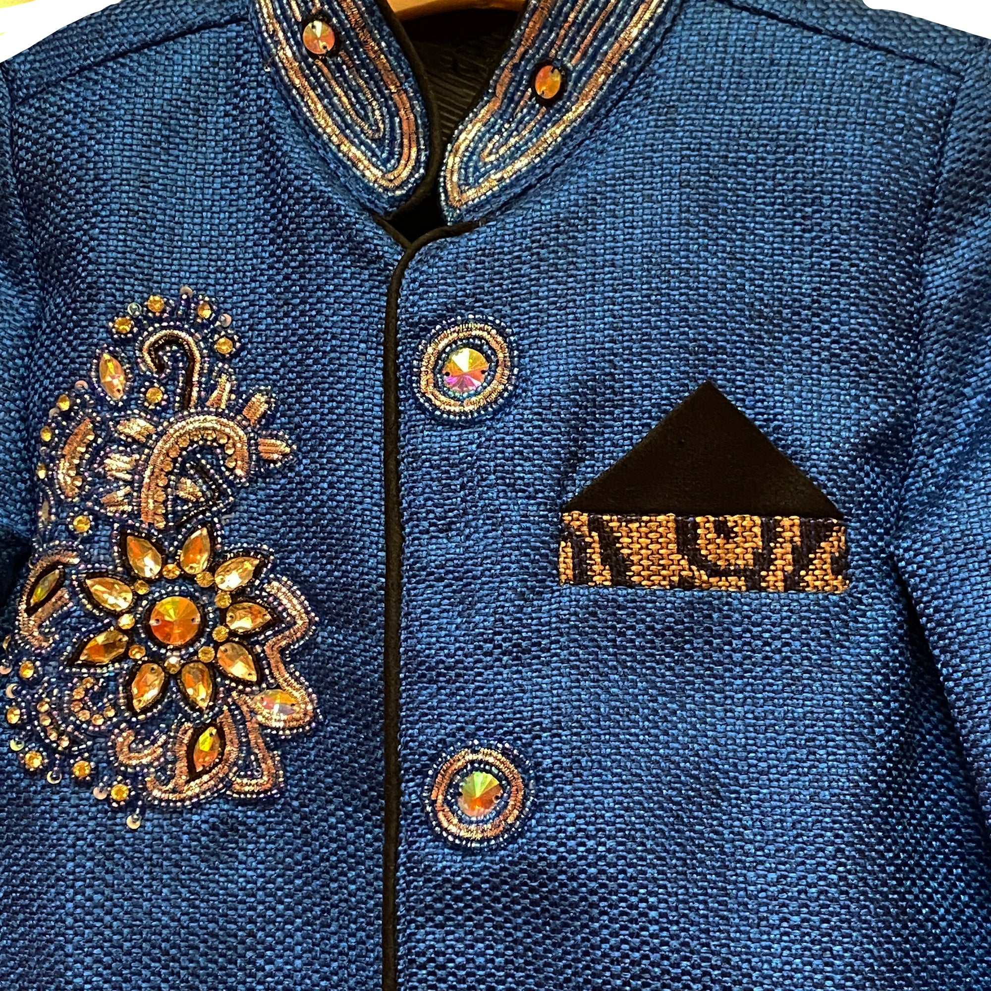 Boys Royal & Black Brocade Sherwani - Vintage India NYC