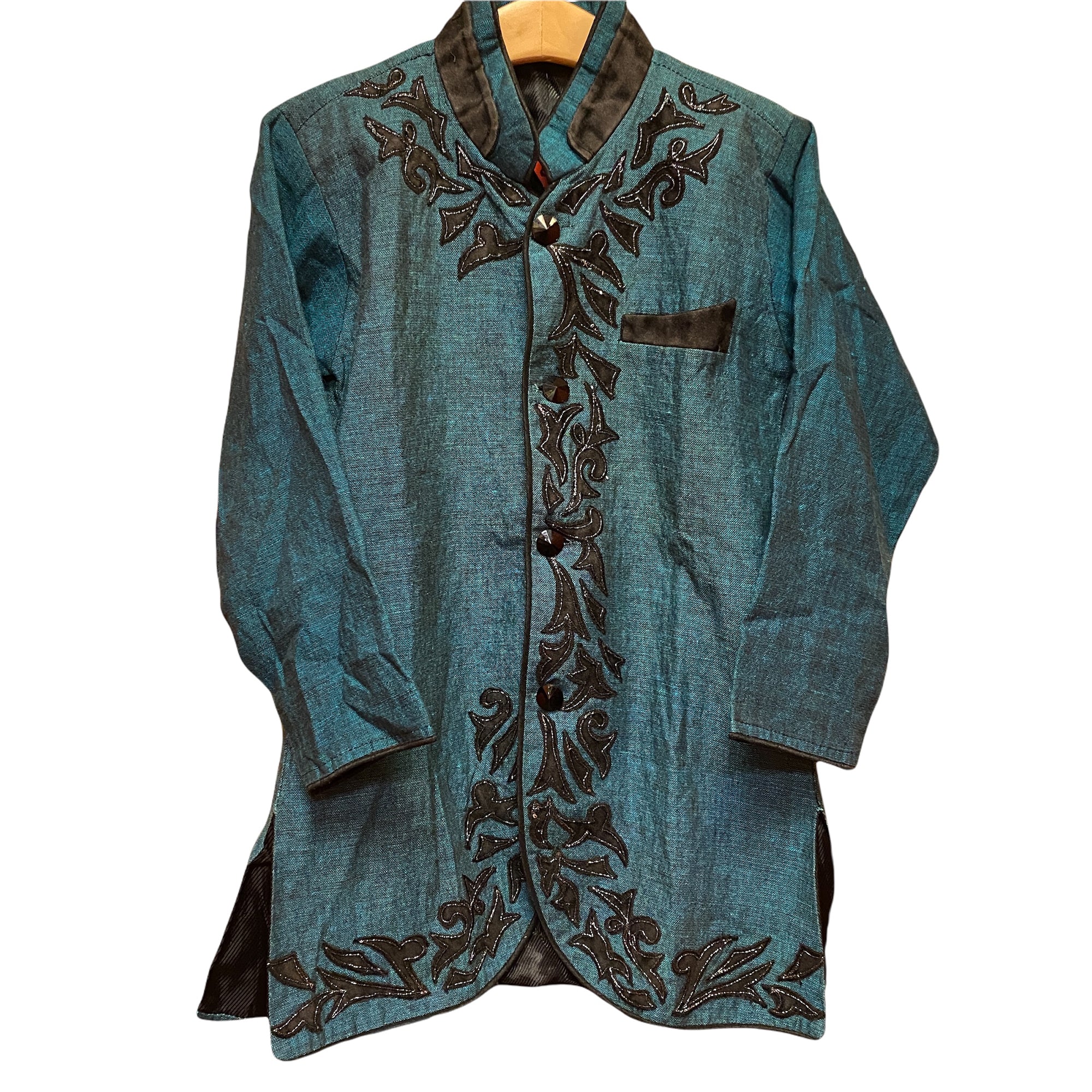 Boys Teal Linen Sherwani-6 yr - Vintage India NYC