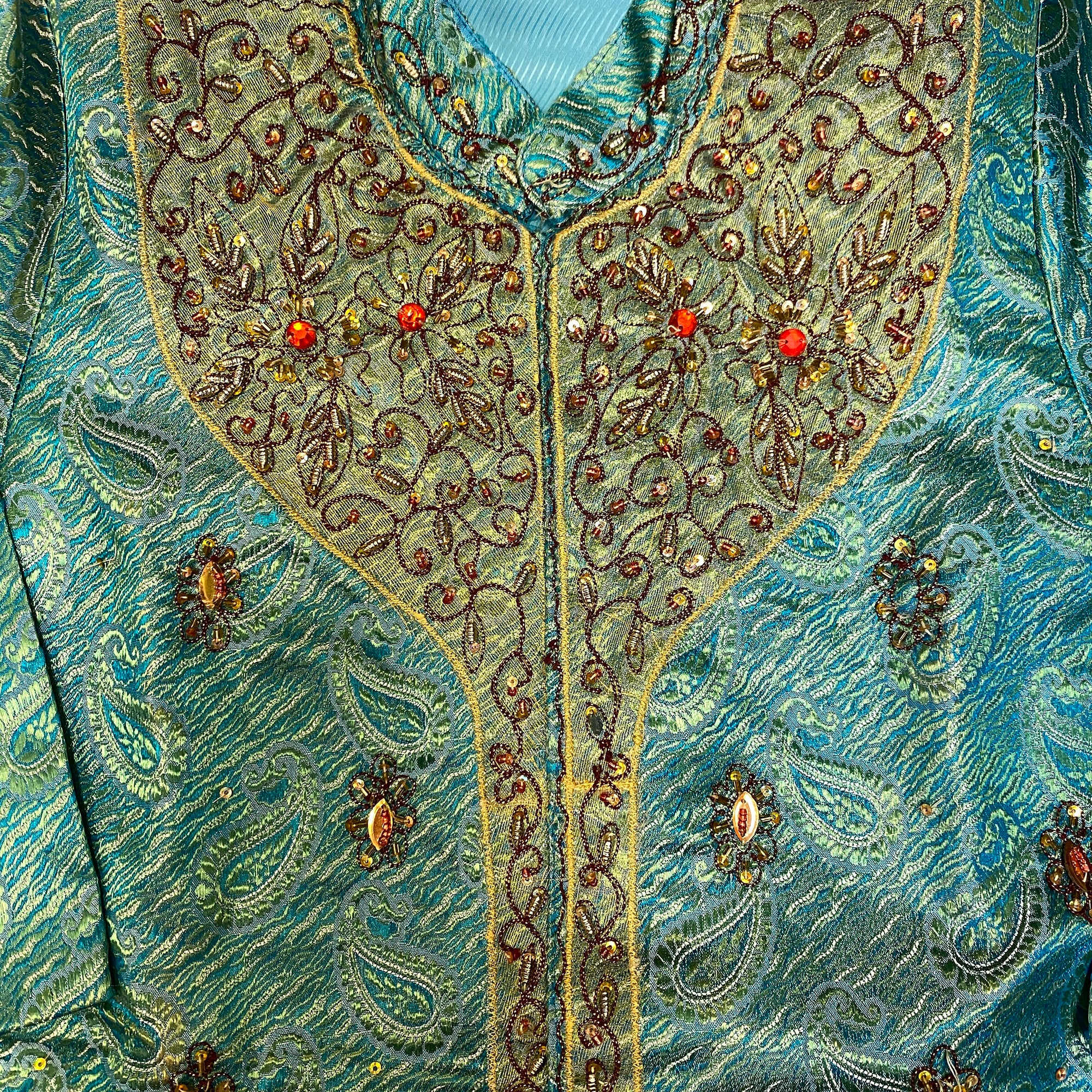 Boys Turquoise & Gold Silk Brocade Sherwani 3 - Vintage India NYC