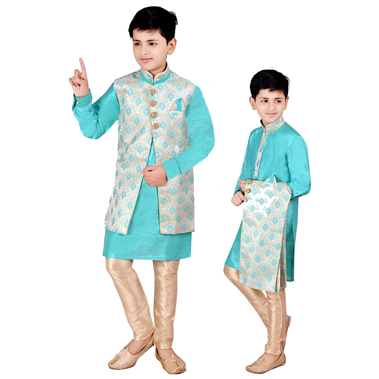 DT Boys Turquoise Kurta Vest Set - Vintage India NYC