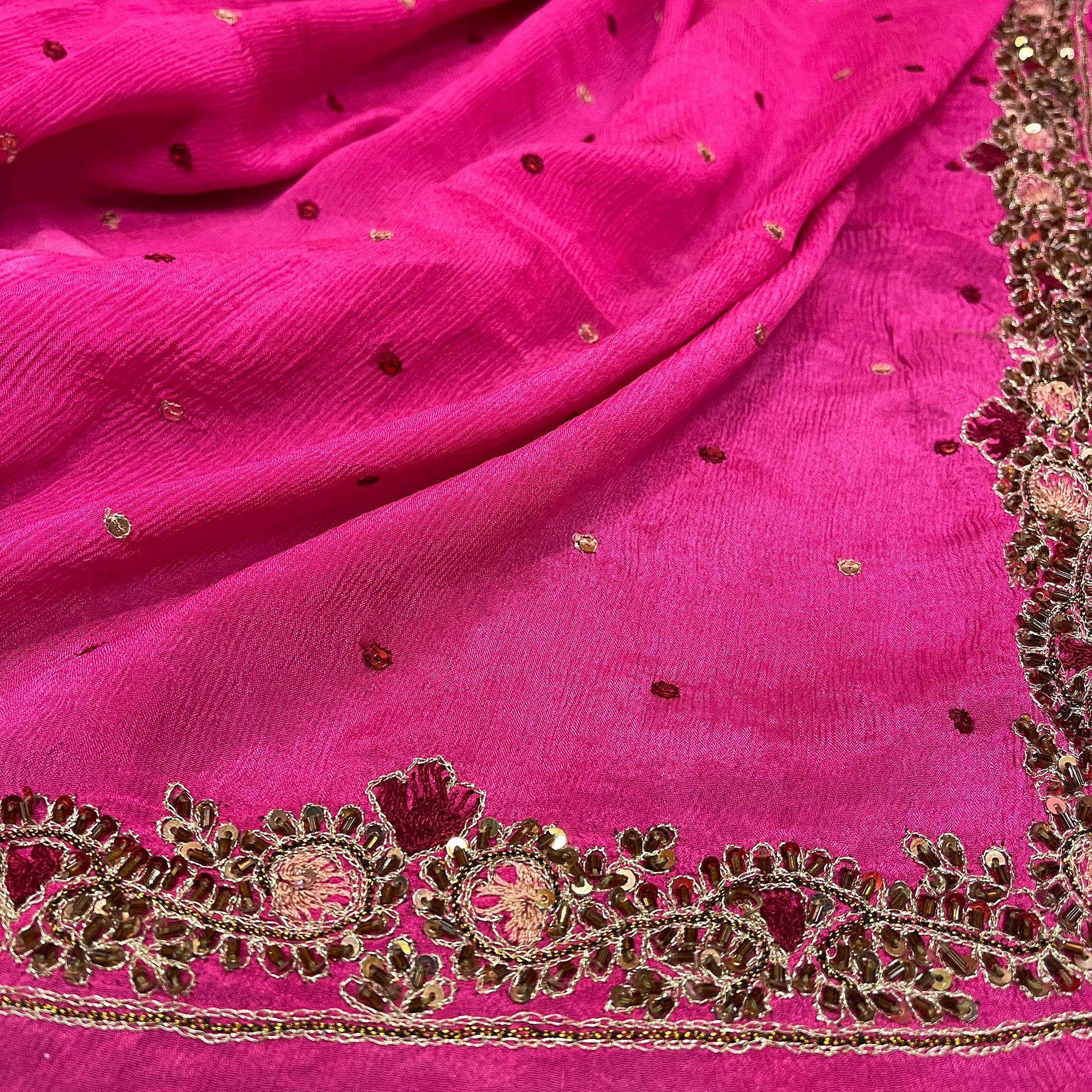 Vintage Bright Pink Dupatta Scarf 8709 - Vintage India NYC