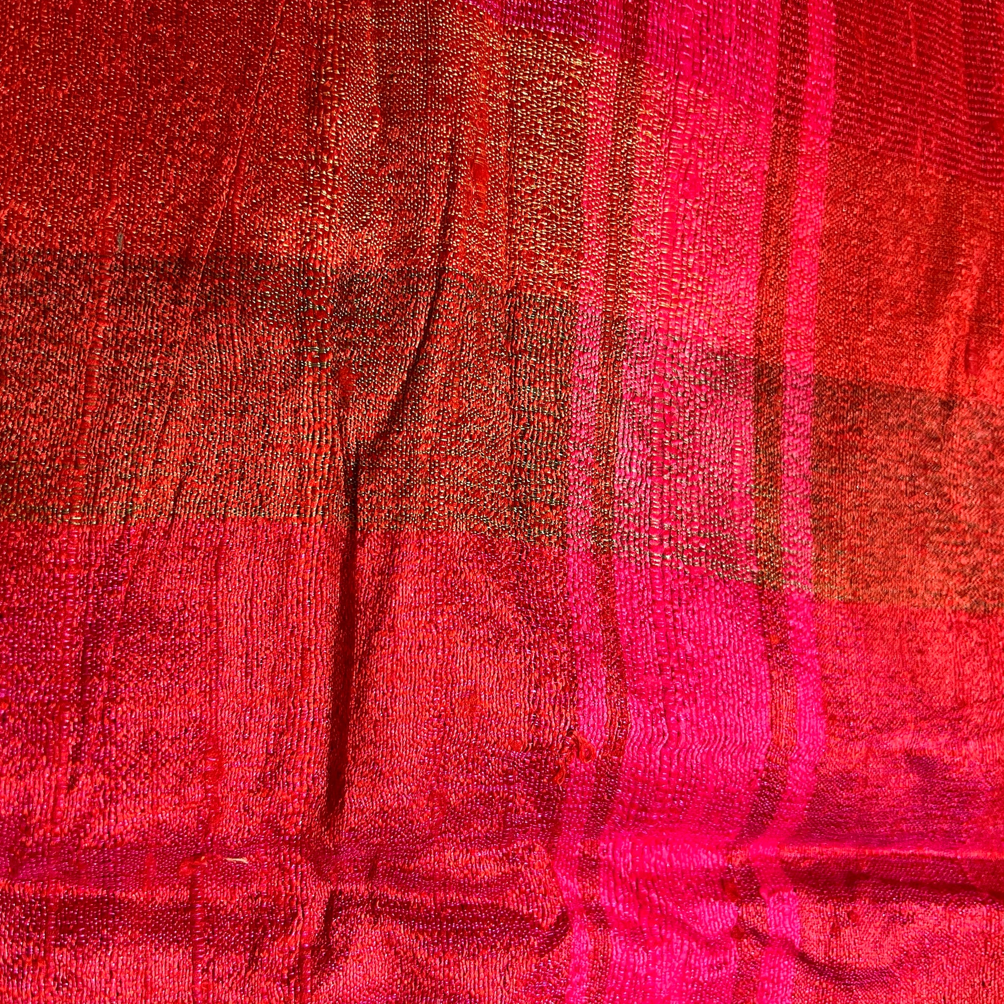 Bright Pink & Orange Woven Raw Silk Scarf - Vintage India NYC