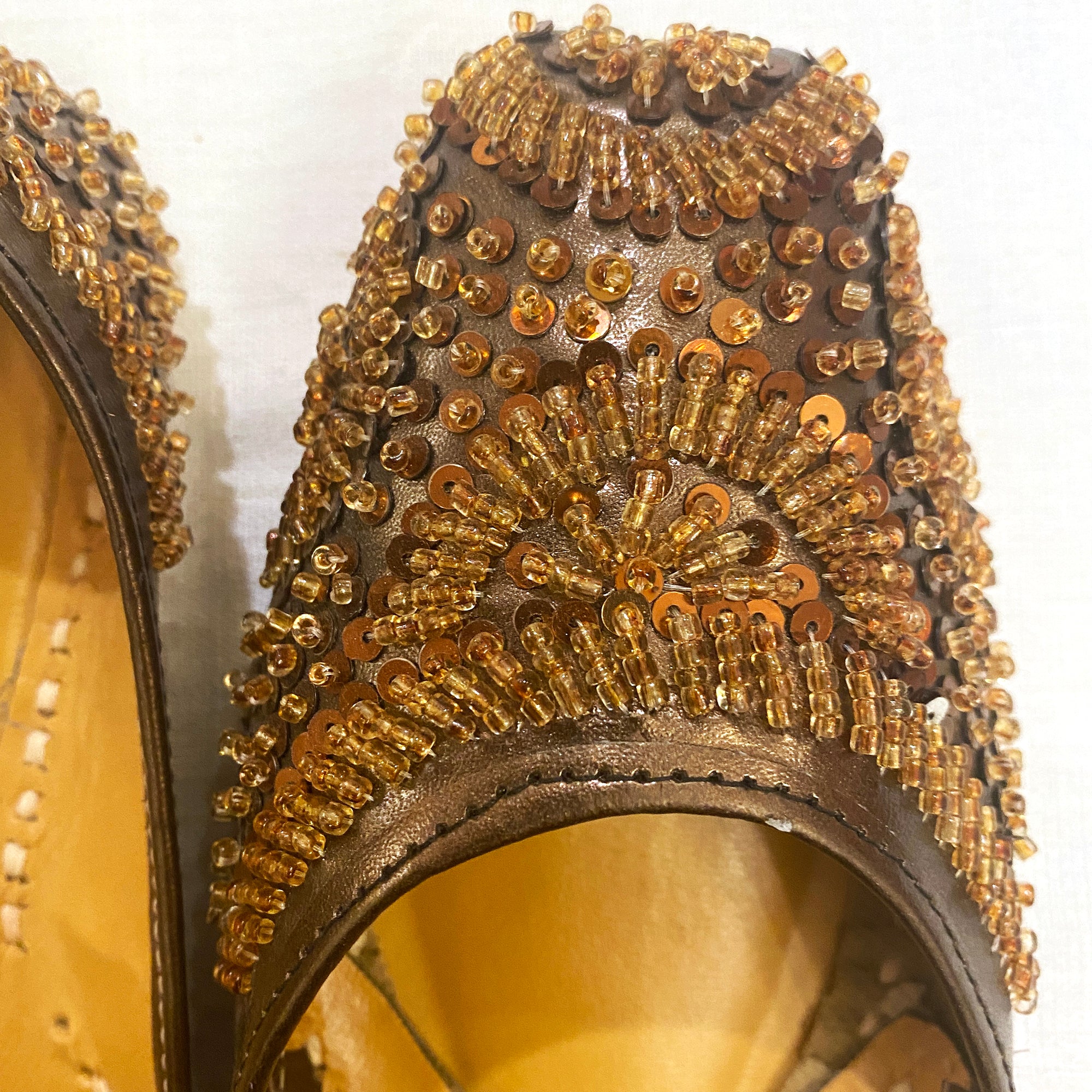 White or Brown Beaded Juttis - Vintage India NYC