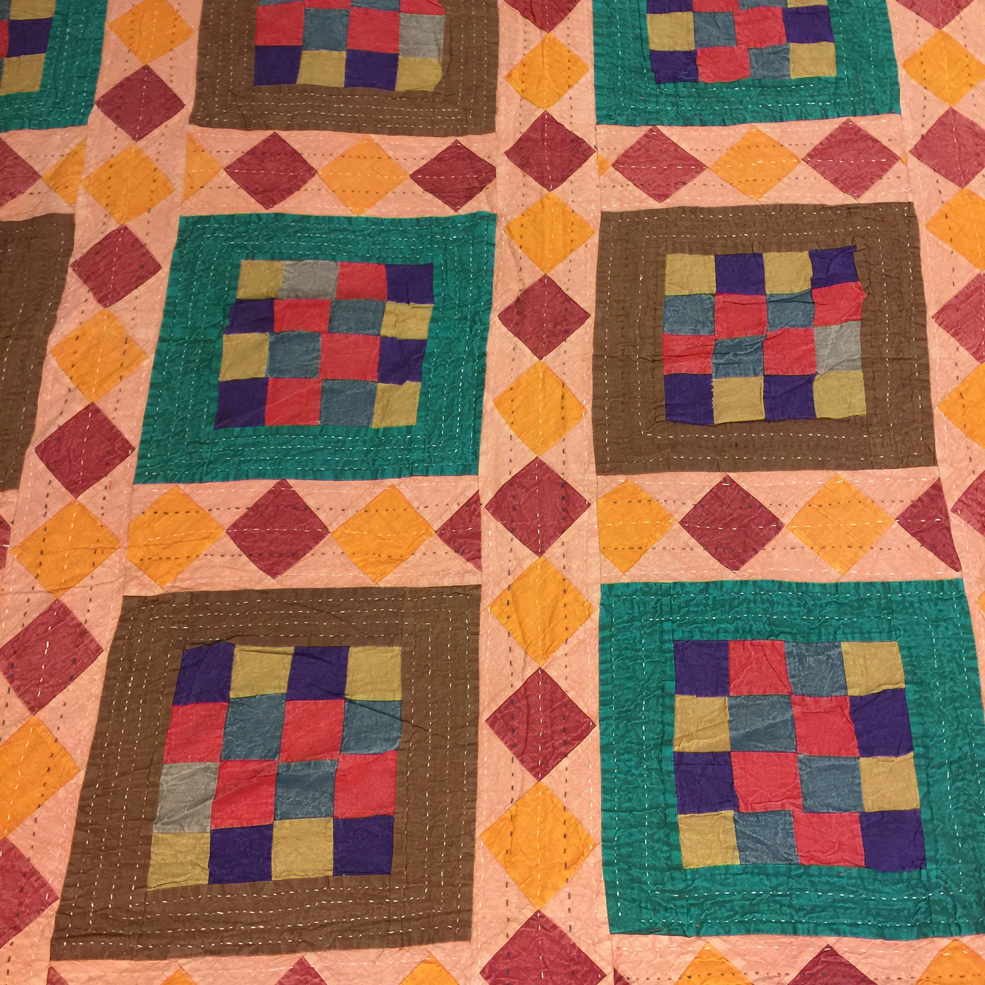 Checkered Patchwork Kantha Quilt-6 colors - Vintage India NYC