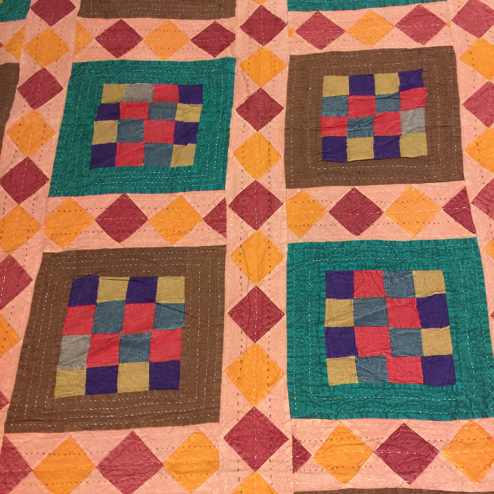 Checkered Patchwork Kantha Quilt-6 colors - Vintage India NYC