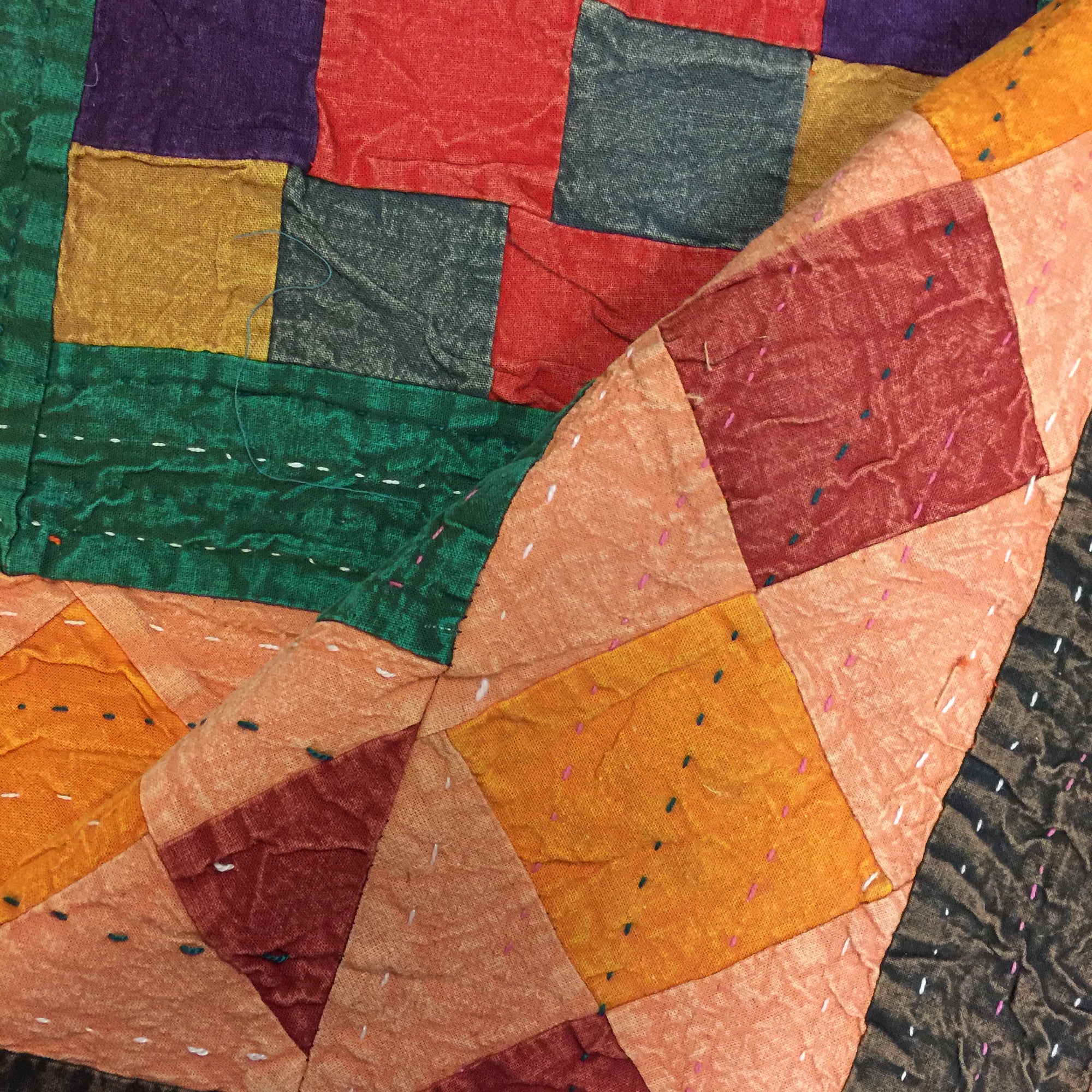 Checkered Patchwork Kantha Quilt-6 colors - Vintage India NYC