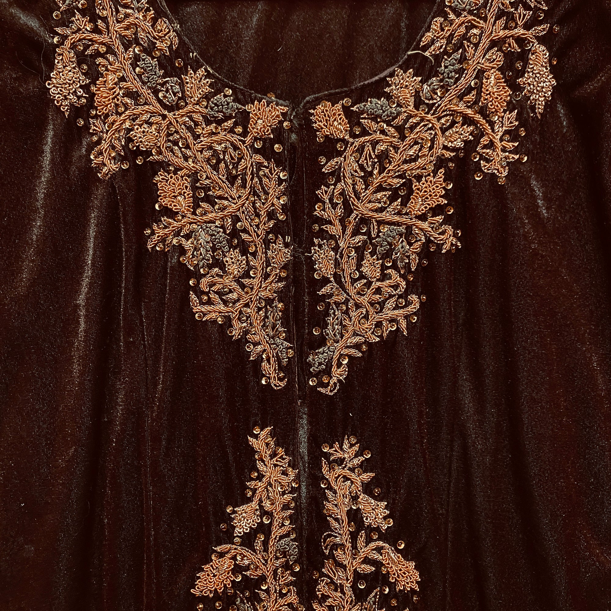 Brown Velvet Top with Zardosi Embroidery - Vintage India NYC