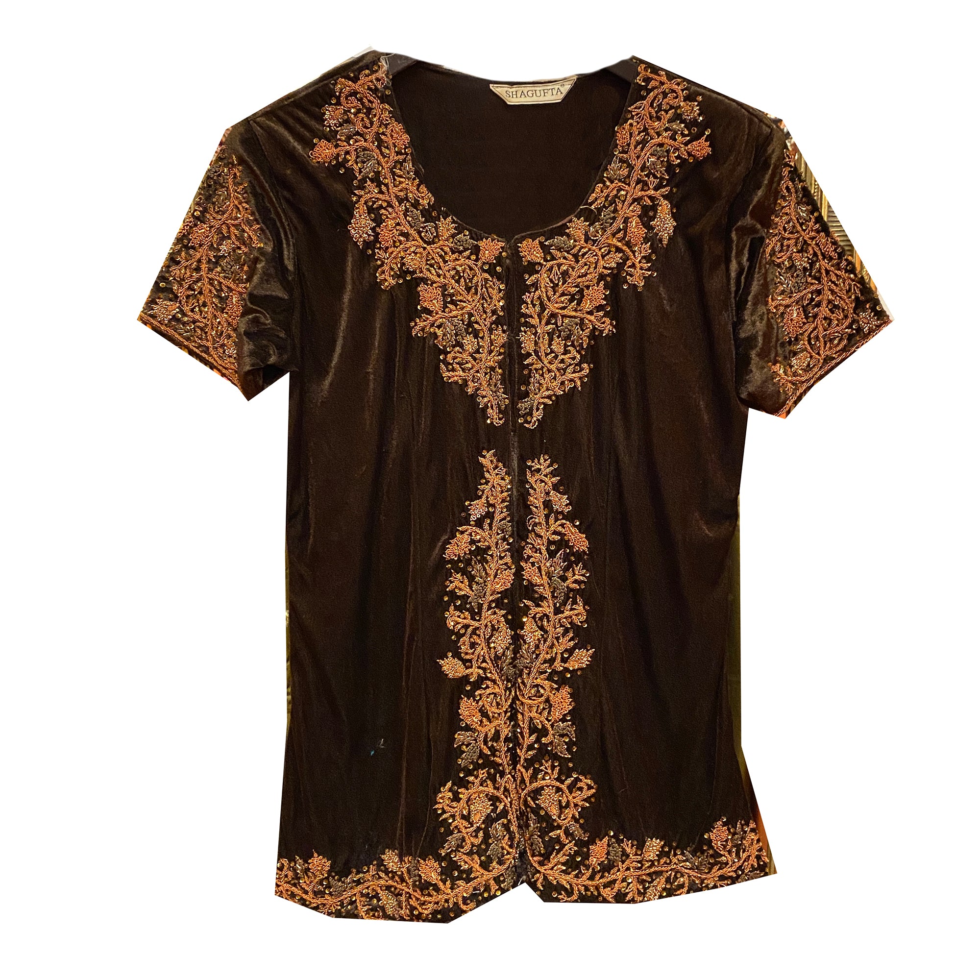 Brown Velvet Top with Zardosi Embroidery - Vintage India NYC