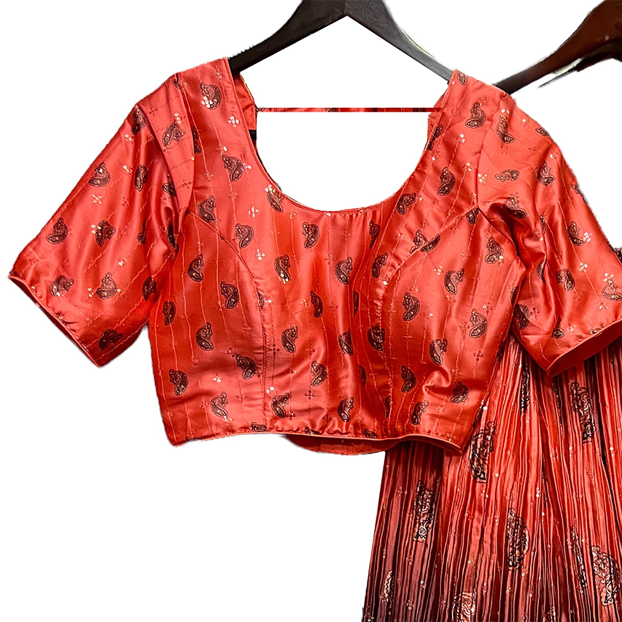 Coral & Navy Print Lehenga Set - Vintage India NYC