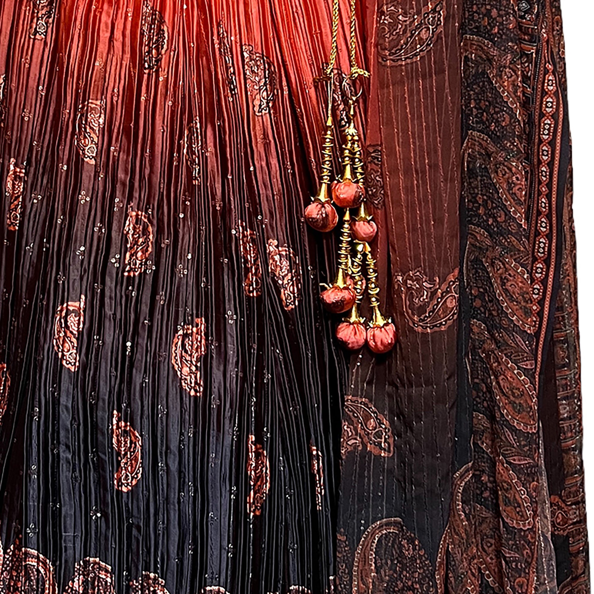 Coral & Navy Print Lehenga Set - Vintage India NYC