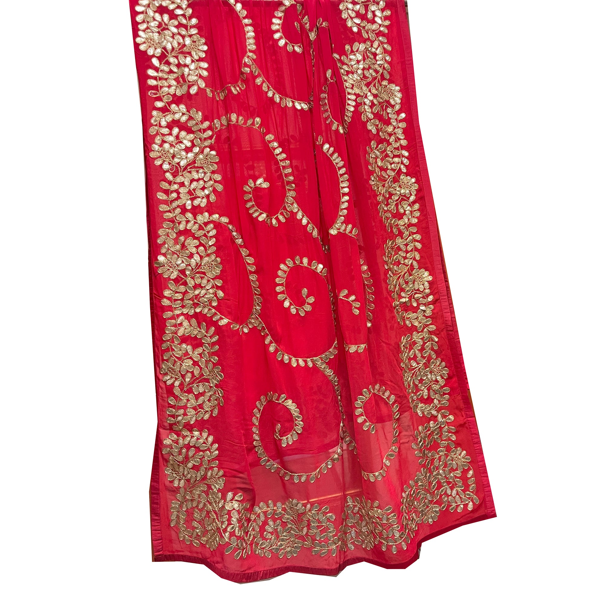 Coral Red Gota Dupatta Scarf 8700 - Vintage India NYC