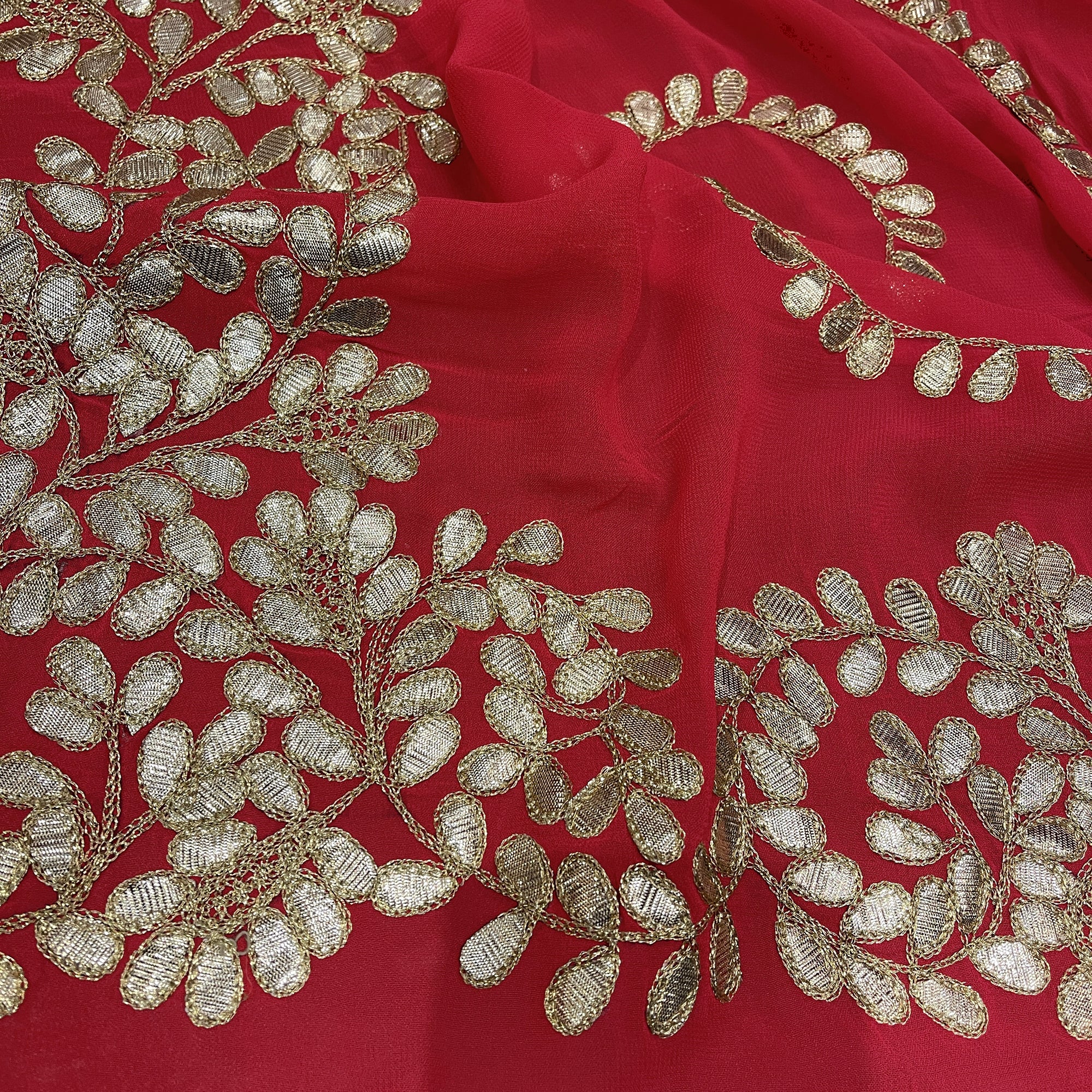 Coral Red Gota Dupatta Scarf 8700 - Vintage India NYC