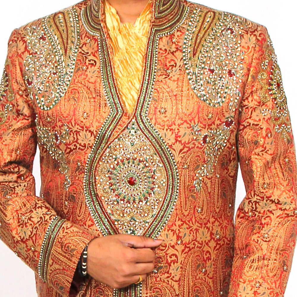 VM Coral Brocade Sherwani - Vintage India NYC