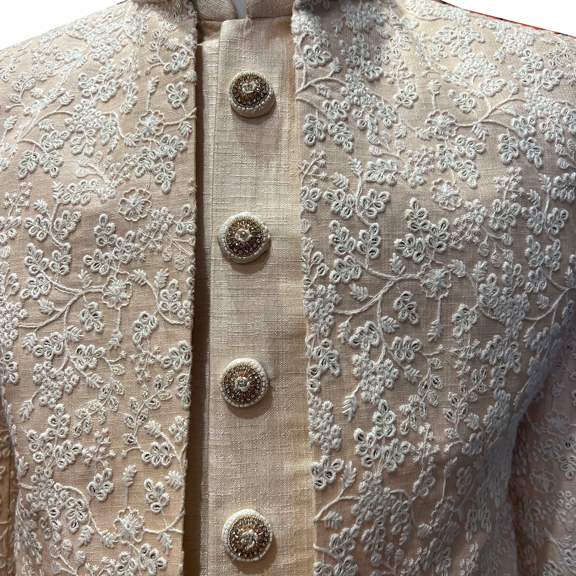 Cream Floral 2 Piece Sherwani - Vintage India NYC