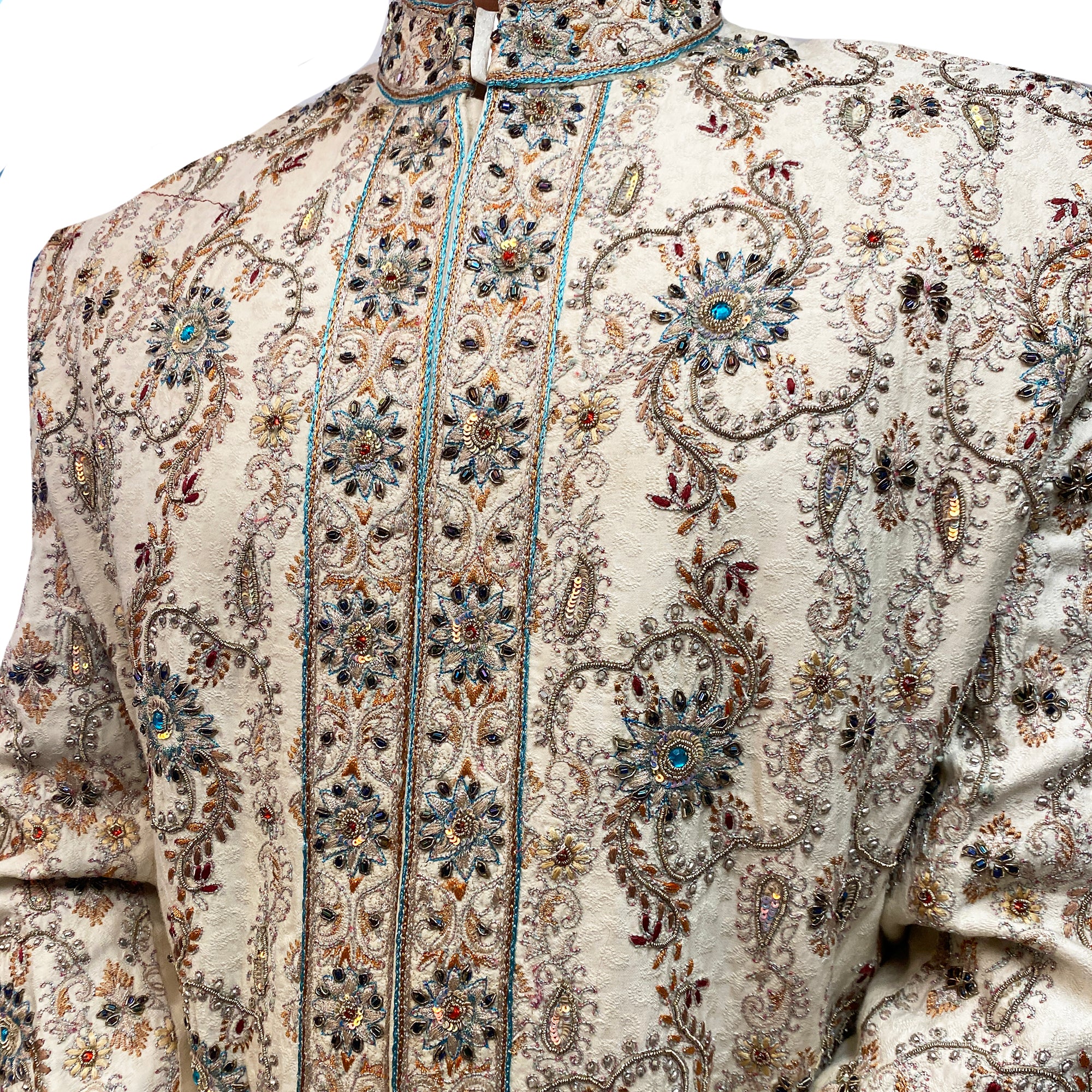 Cream Sherwani with Heavy Work - Vintage India NYC