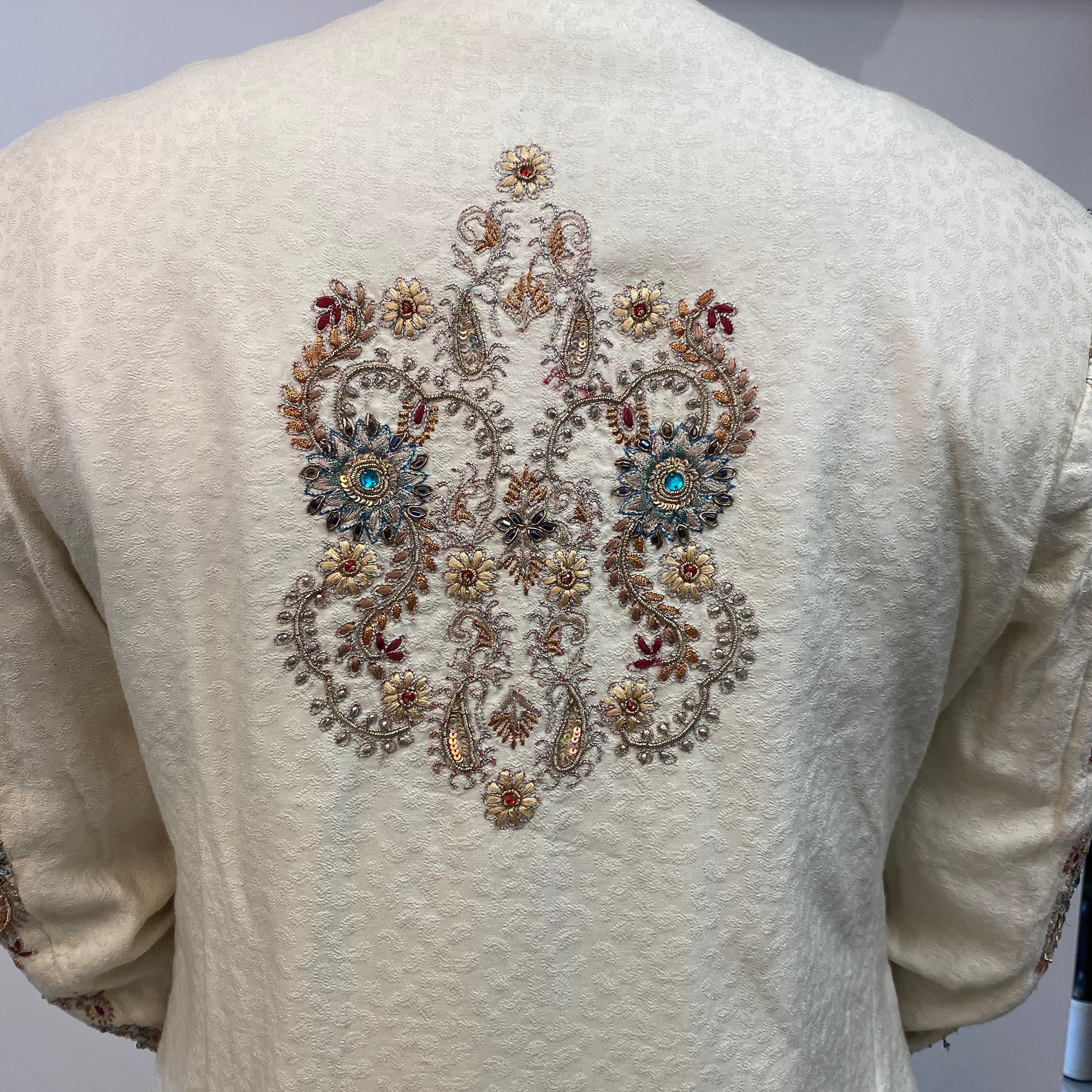 Cream Sherwani with Heavy Work - Vintage India NYC