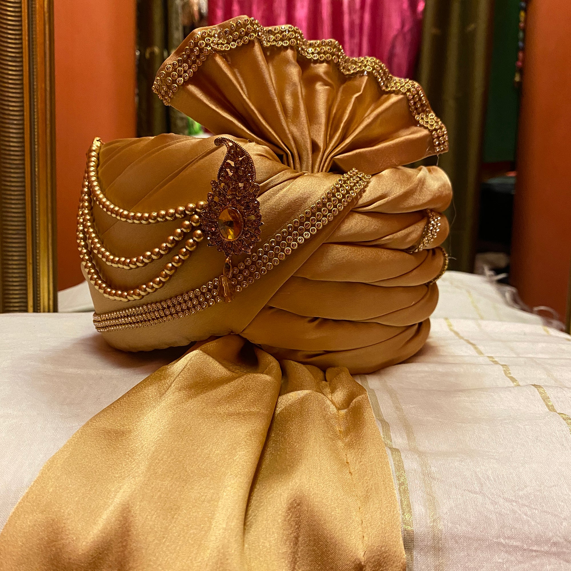 Indian Wedding Turban-Dark Gold - Vintage India NYC