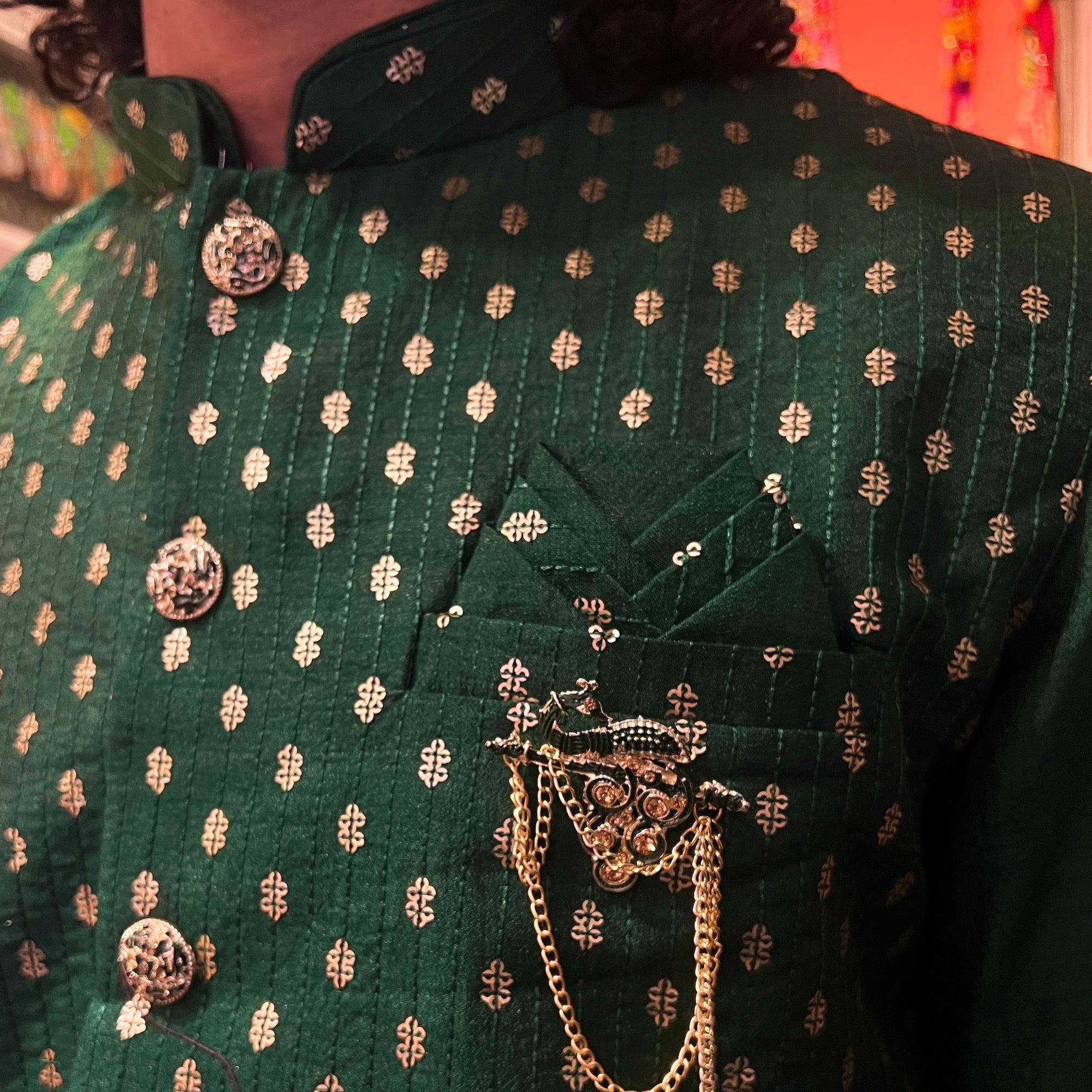 YD Dark Green Sequin Vest Set - Vintage India NYC