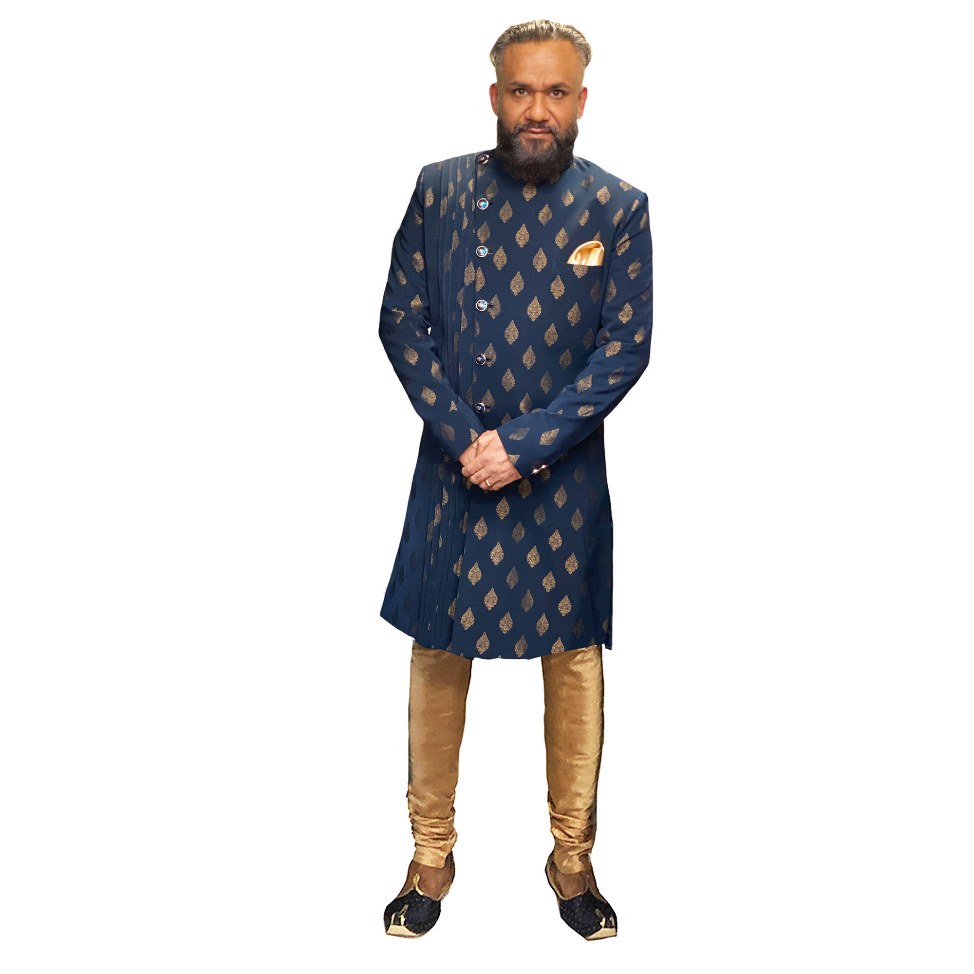 Navy Brocade Sherwani - Vintage India NYC