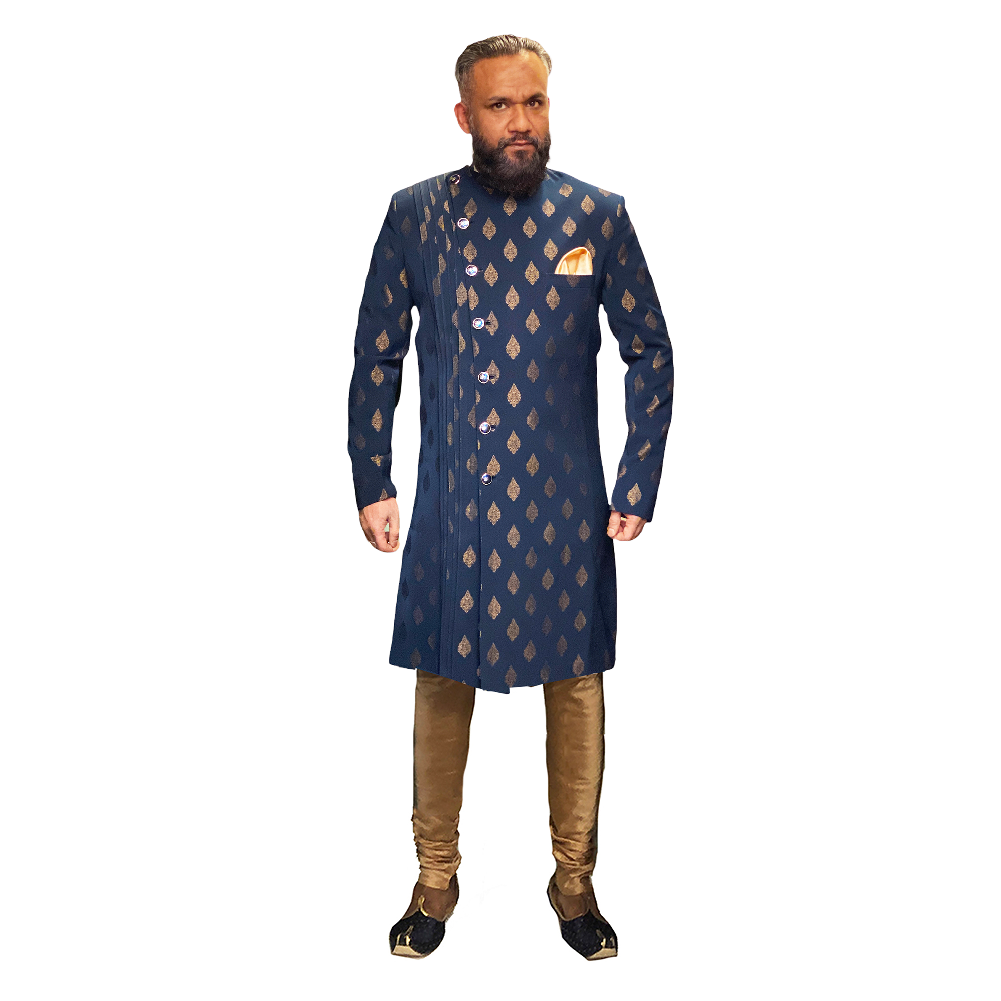 Navy Brocade Sherwani - Vintage India NYC