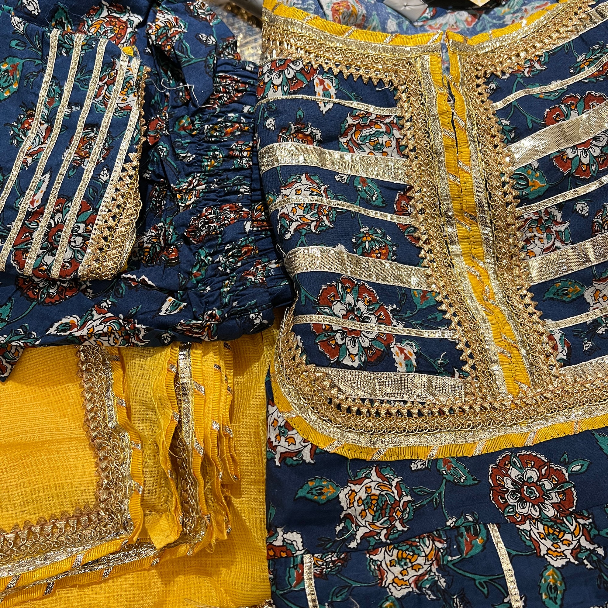 PC Deep Ocean Floral Anarkali Set- - Vintage India NYC