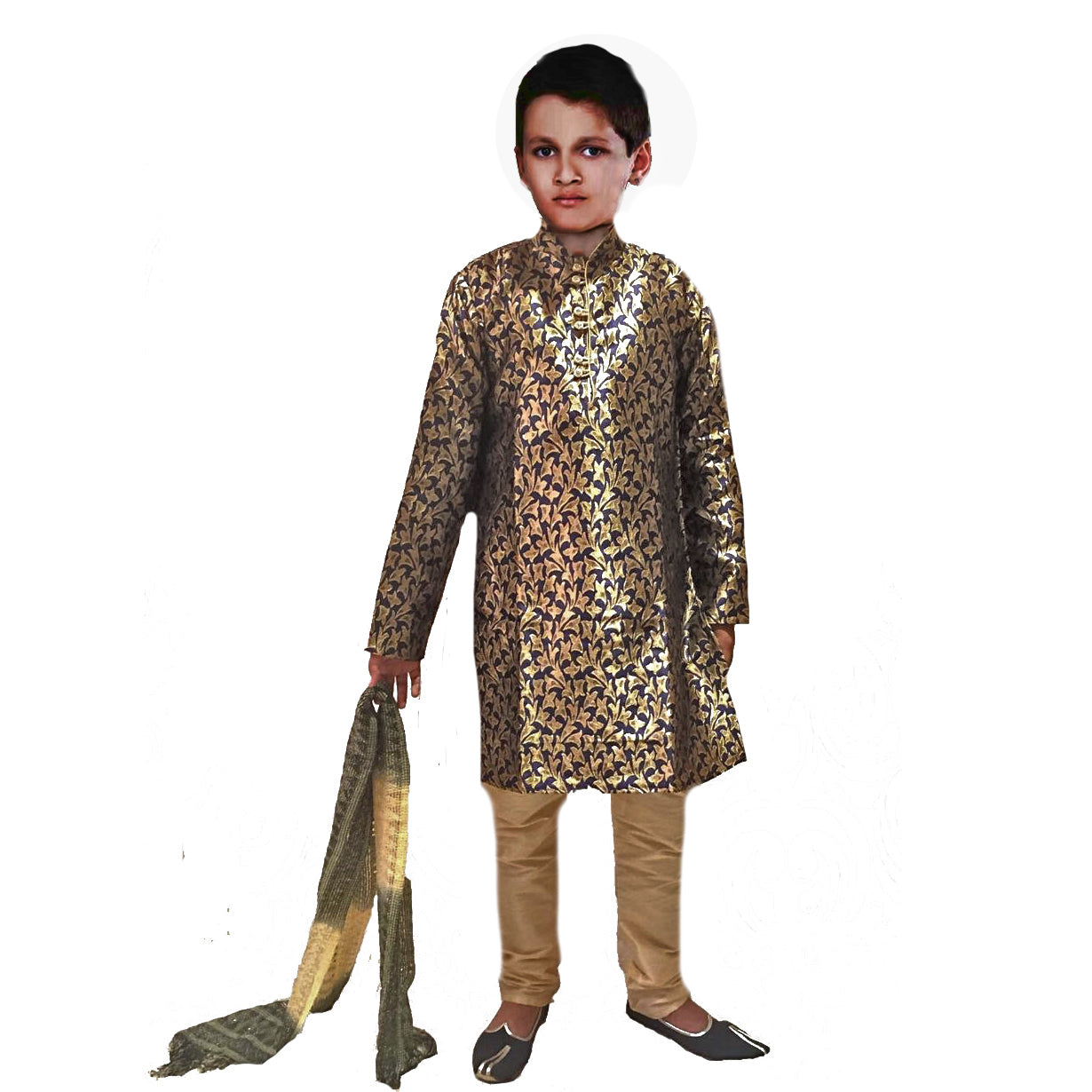 DT Boys Navy & Gold Brocade Kurta - Vintage India NYC