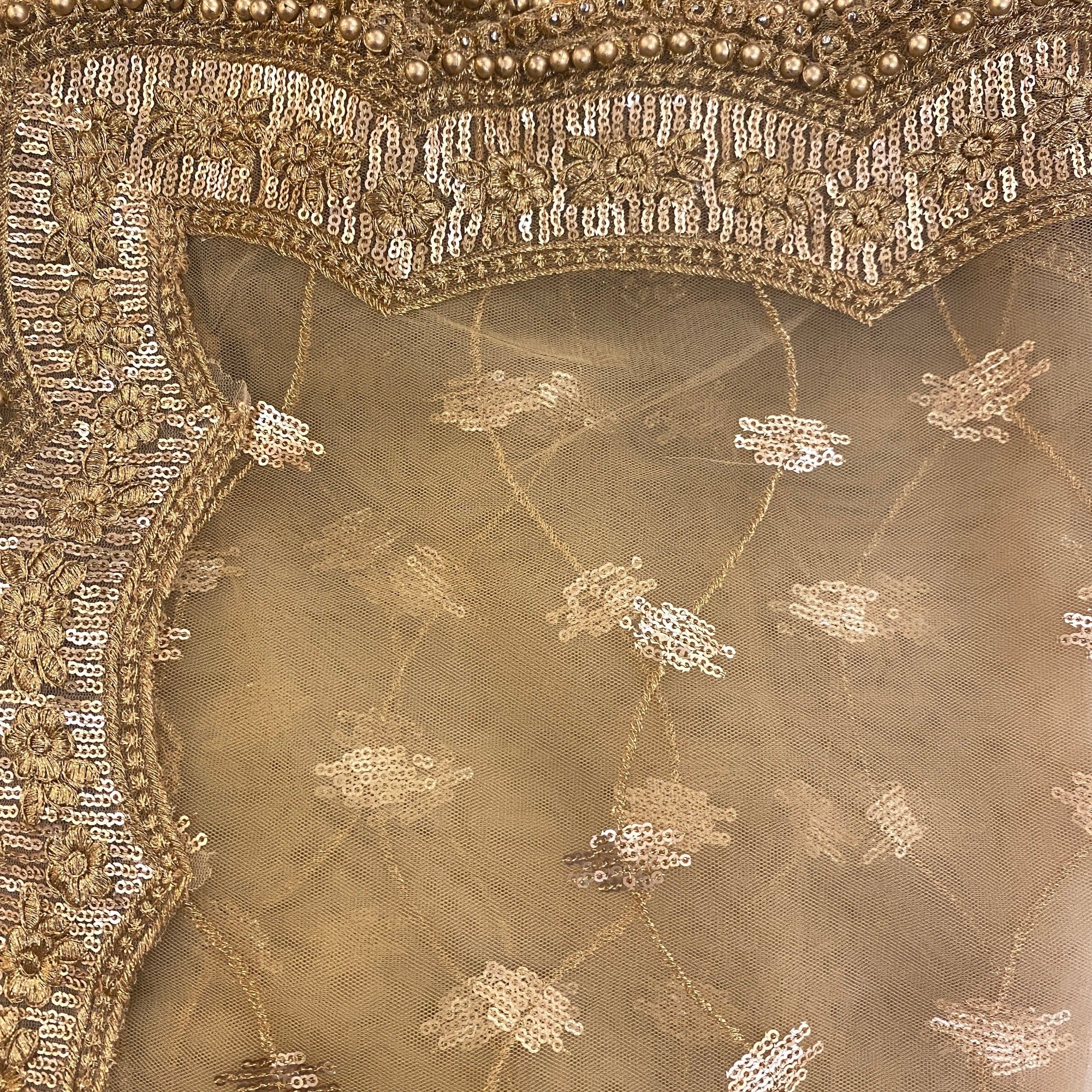 DT Gold Scallop Embroidered Dupatta - Vintage India NYC