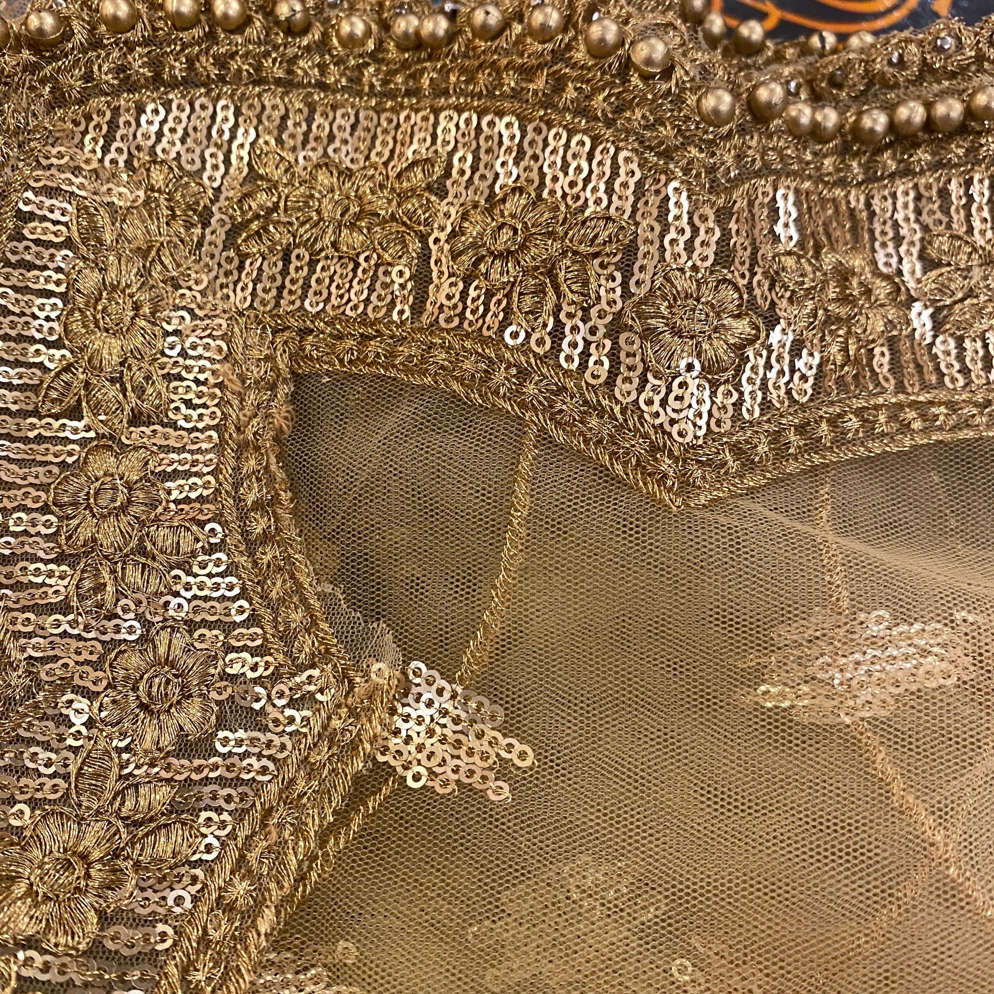 DT Gold Scallop Embroidered Dupatta - Vintage India NYC