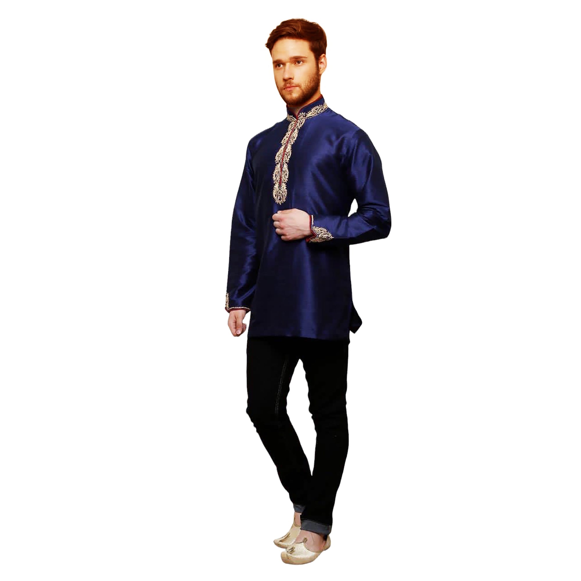 DT Navy w Gold Short Kurta - Vintage India NYC