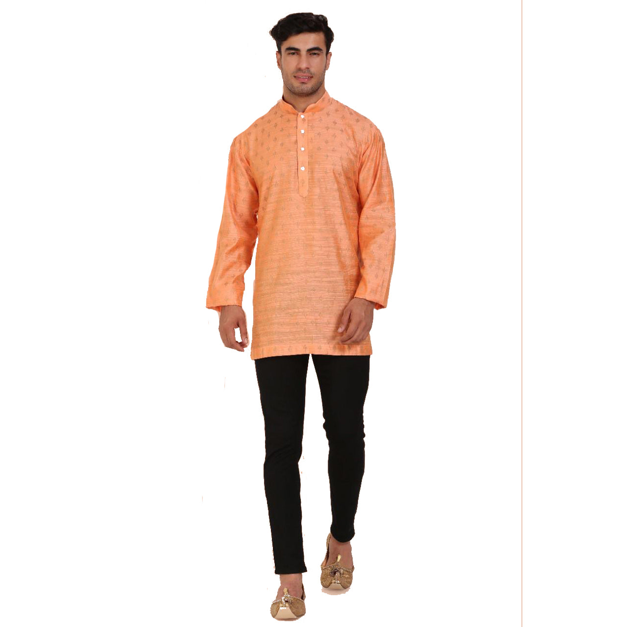 DT Peach Brocade Short Kurta - Vintage India NYC