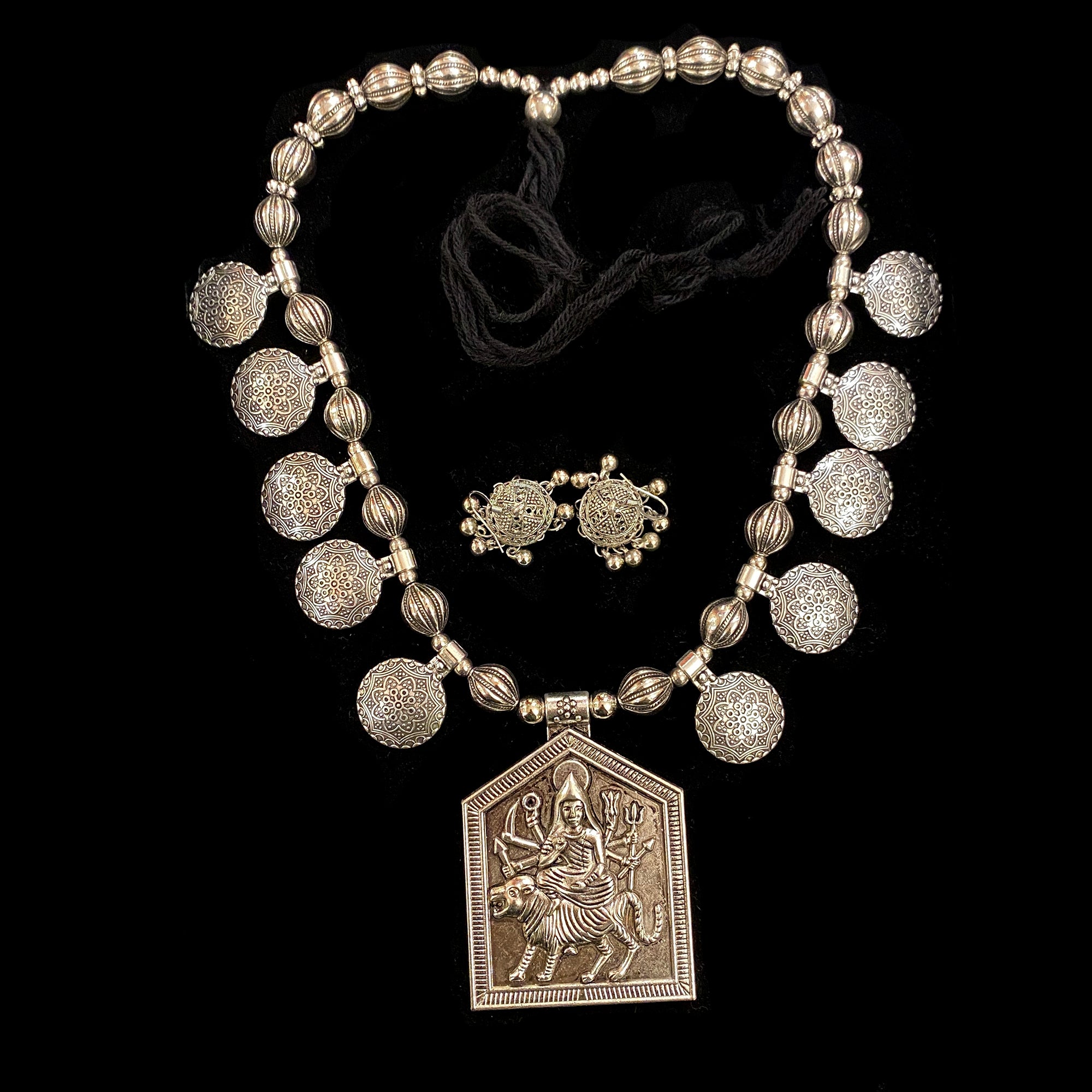 IF Silver Metal Durga Necklace 207 - Vintage India NYC