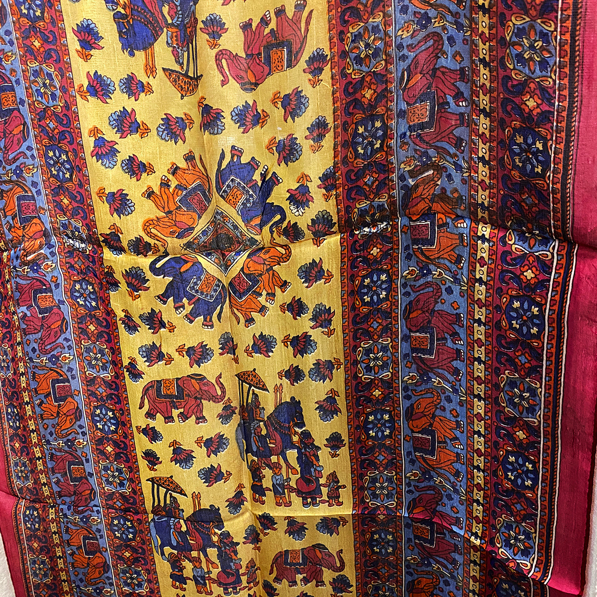 Elephant Print Silk Scarves - Vintage India NYC