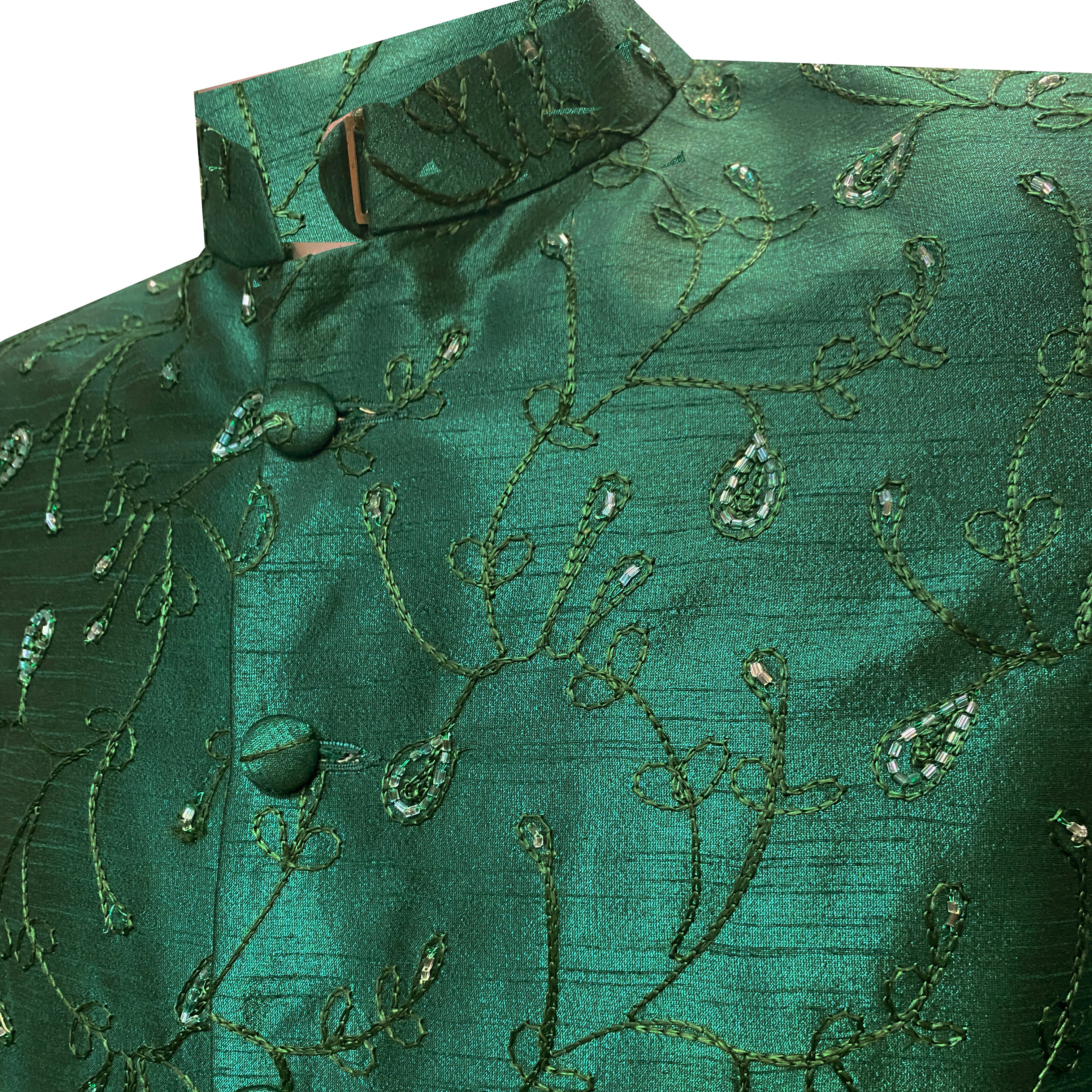 Green Silk Indowestern Sherwani - Vintage India NYC