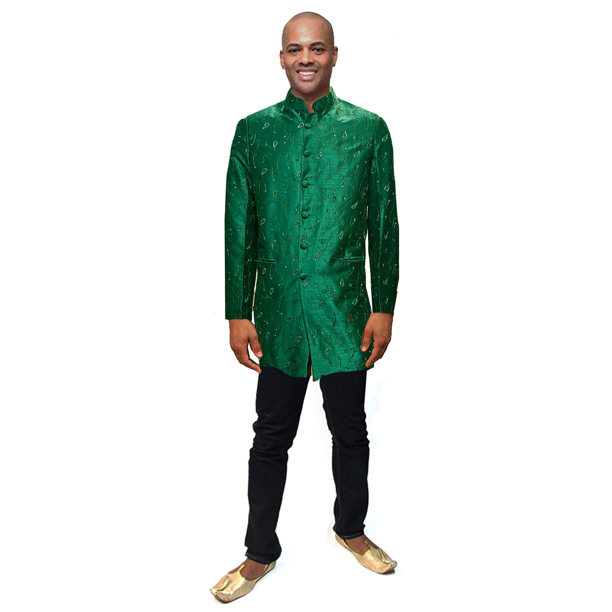 Green Silk Indowestern Sherwani - Vintage India NYC