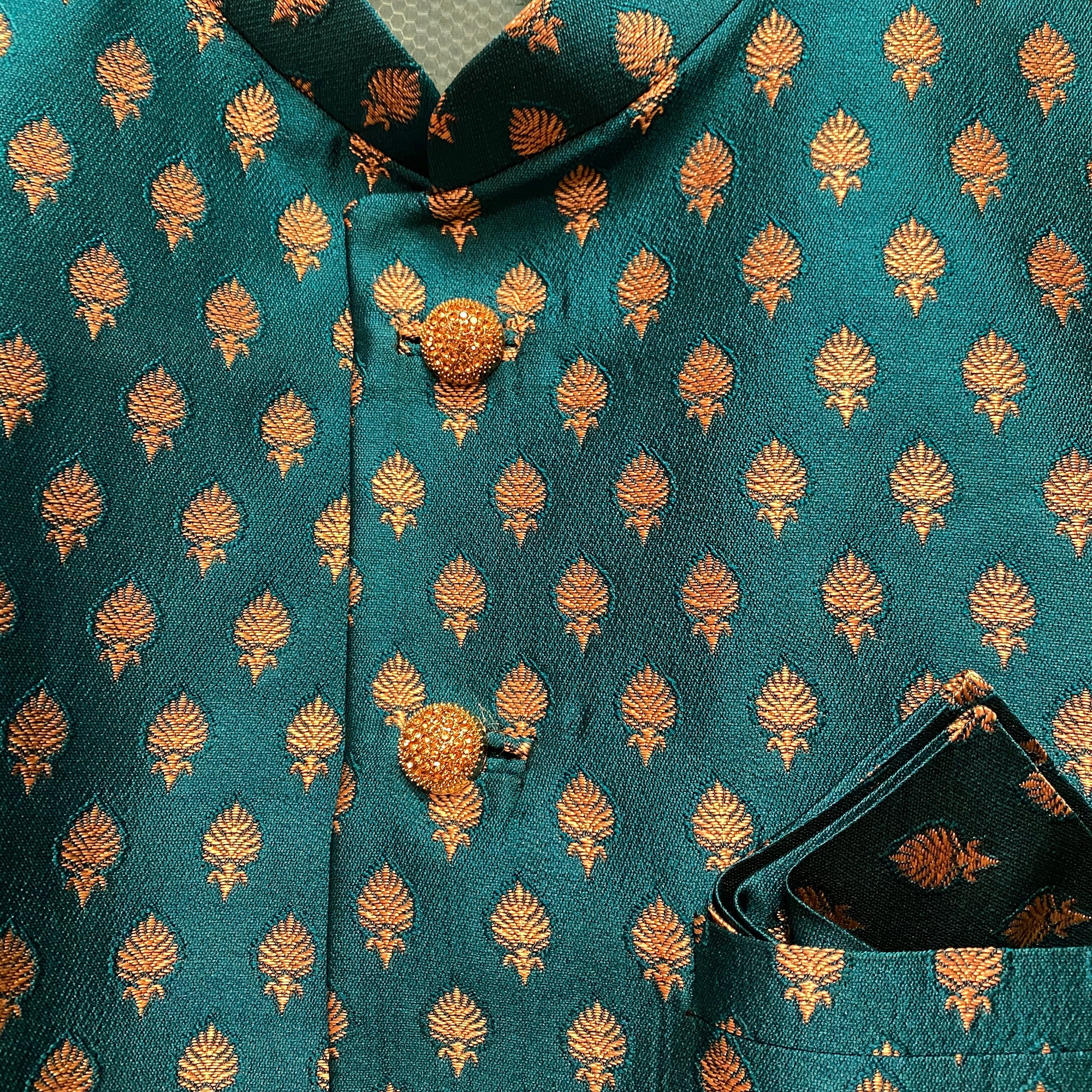 Firozi Teal Nehru Vest - Vintage India NYC