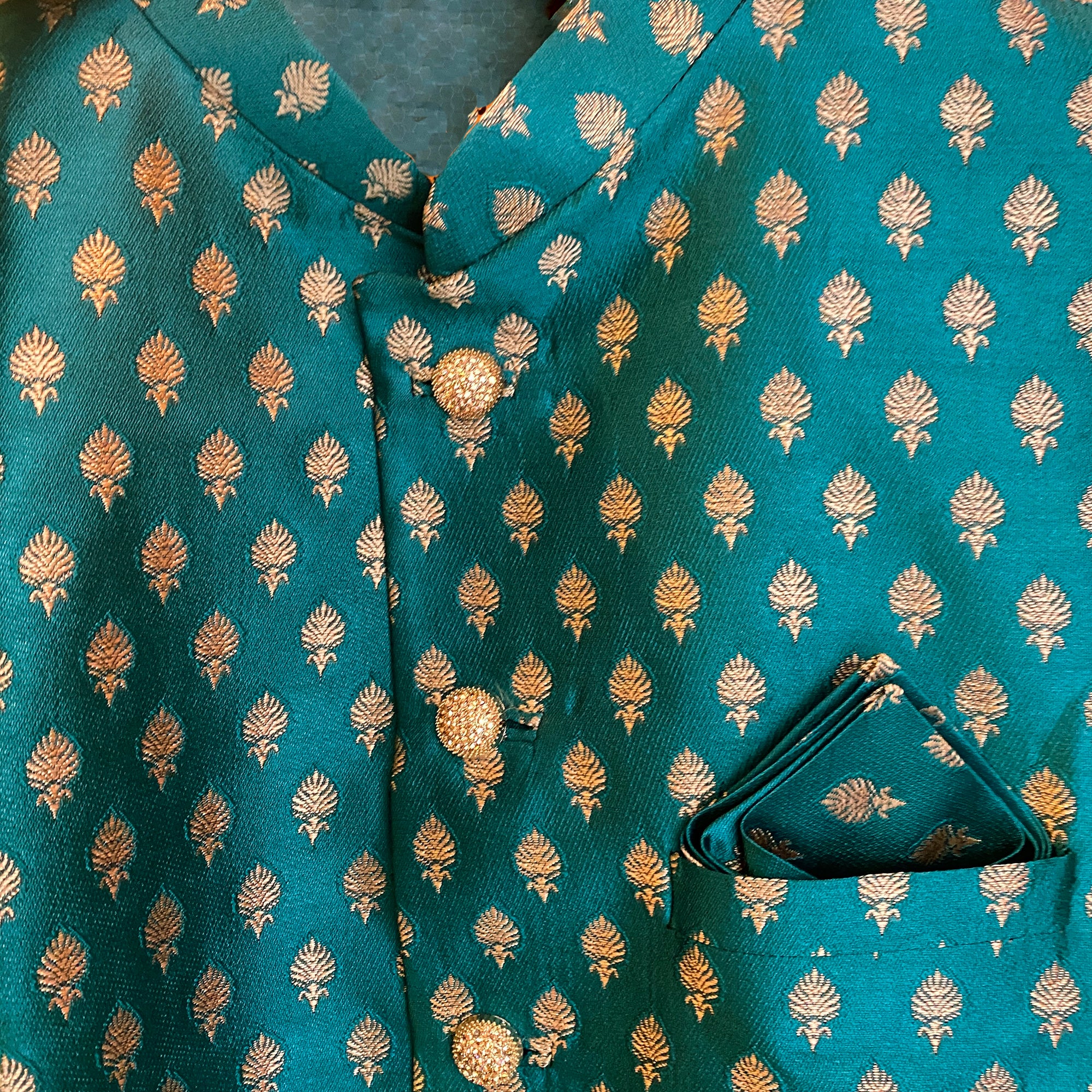 Firozi Teal Nehru Vest - Vintage India NYC