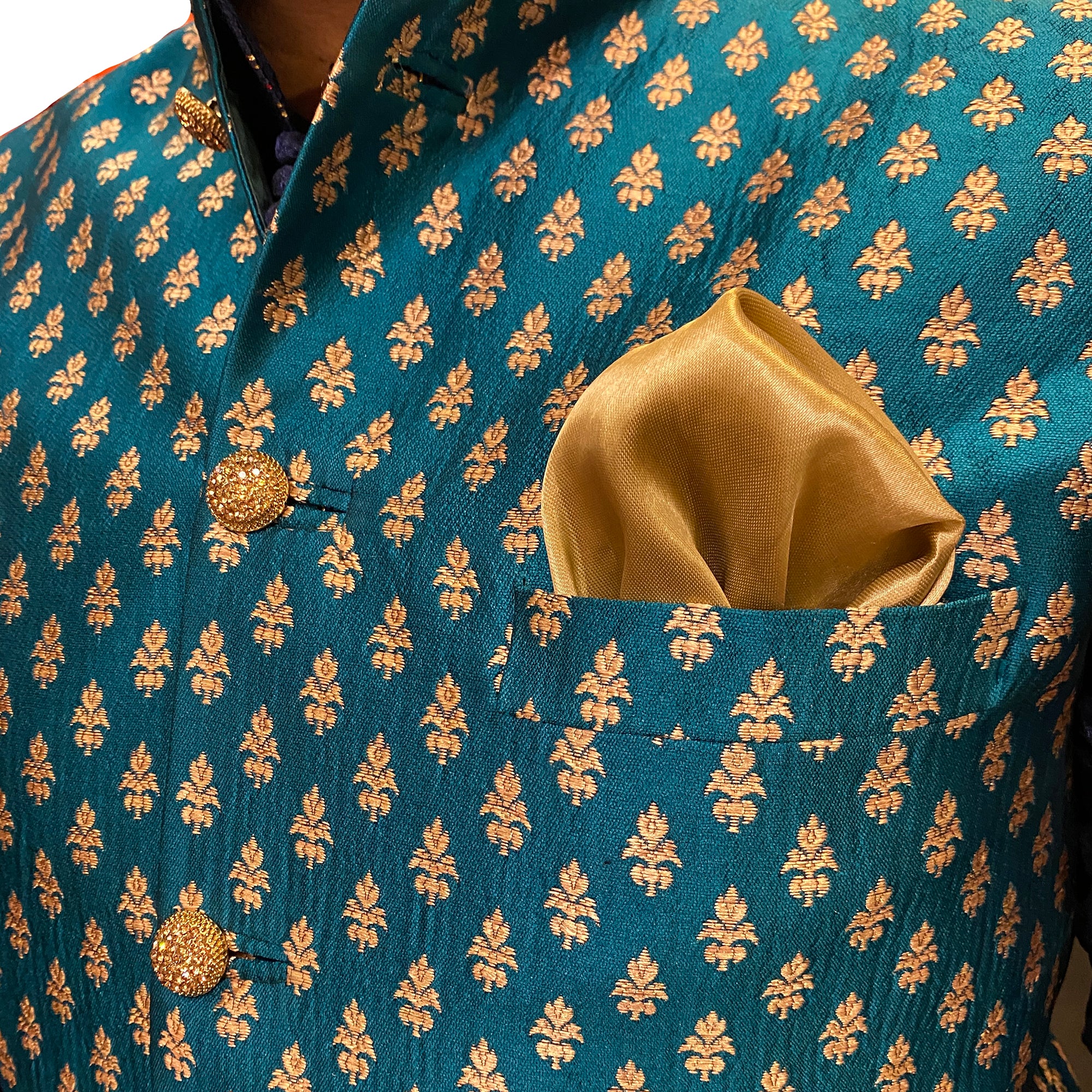 Firozi Teal Nehru Vest - Vintage India NYC