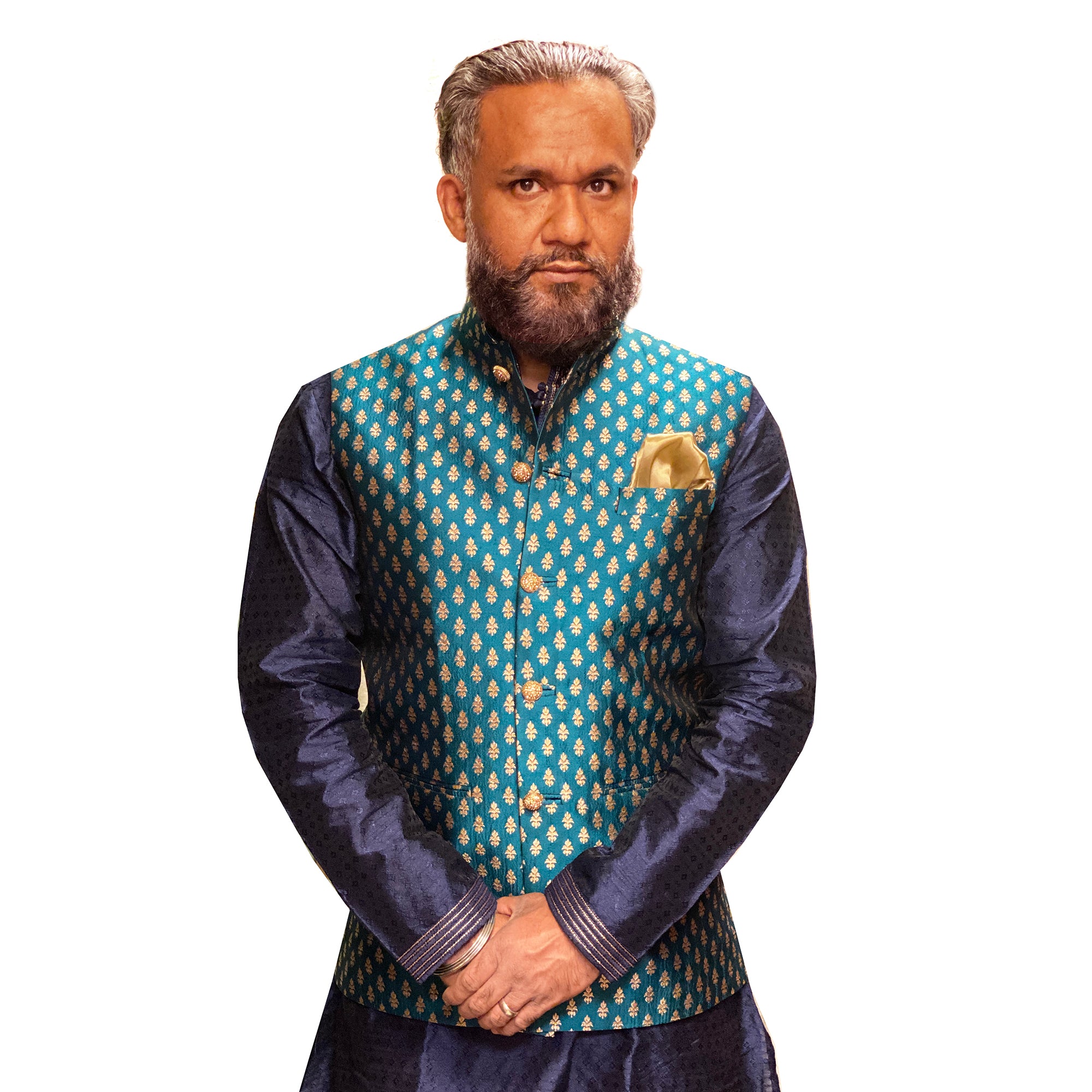 Firozi Teal Nehru Vest - Vintage India NYC
