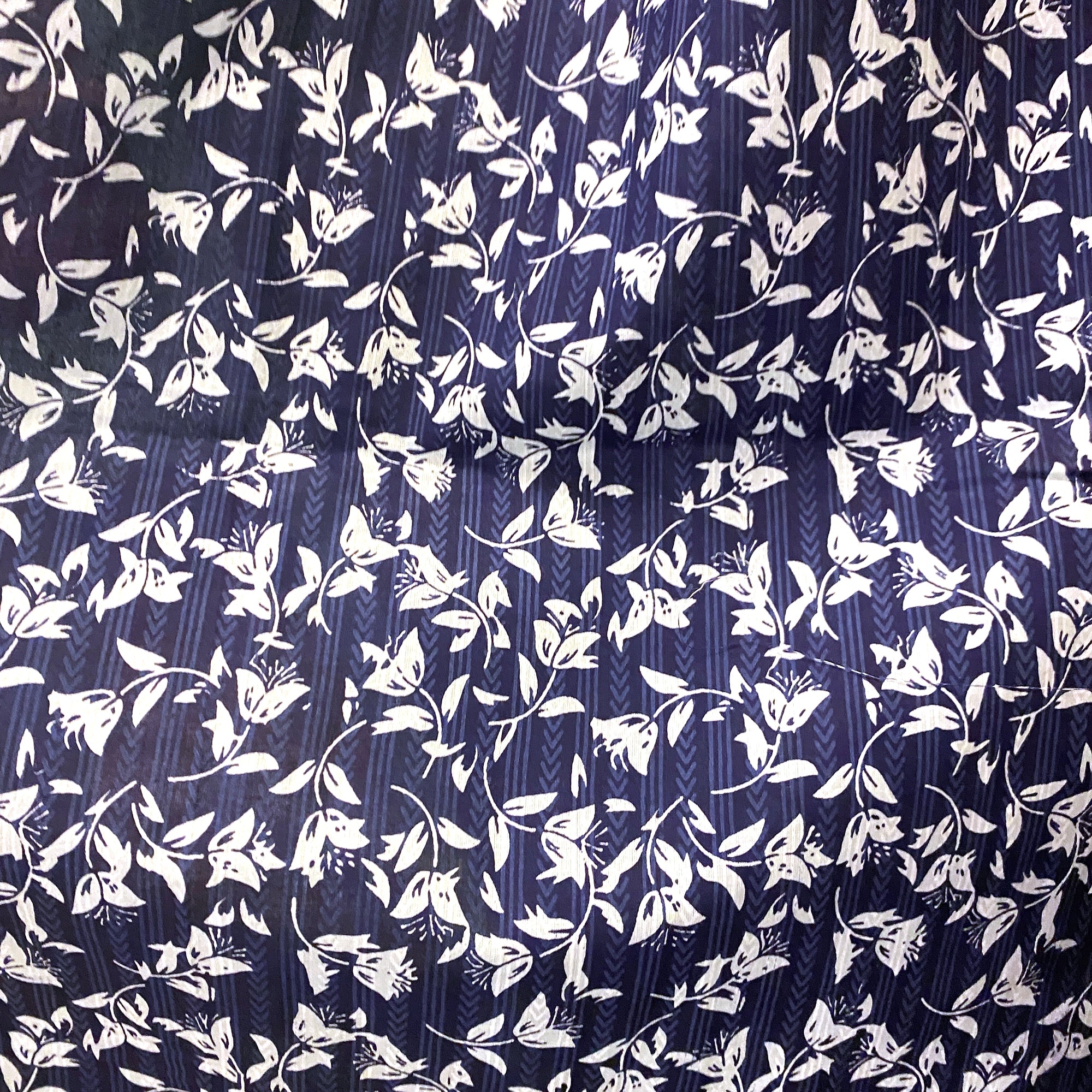 Navy & White Cotton Curtain Pair-5 Patterns - Vintage India NYC