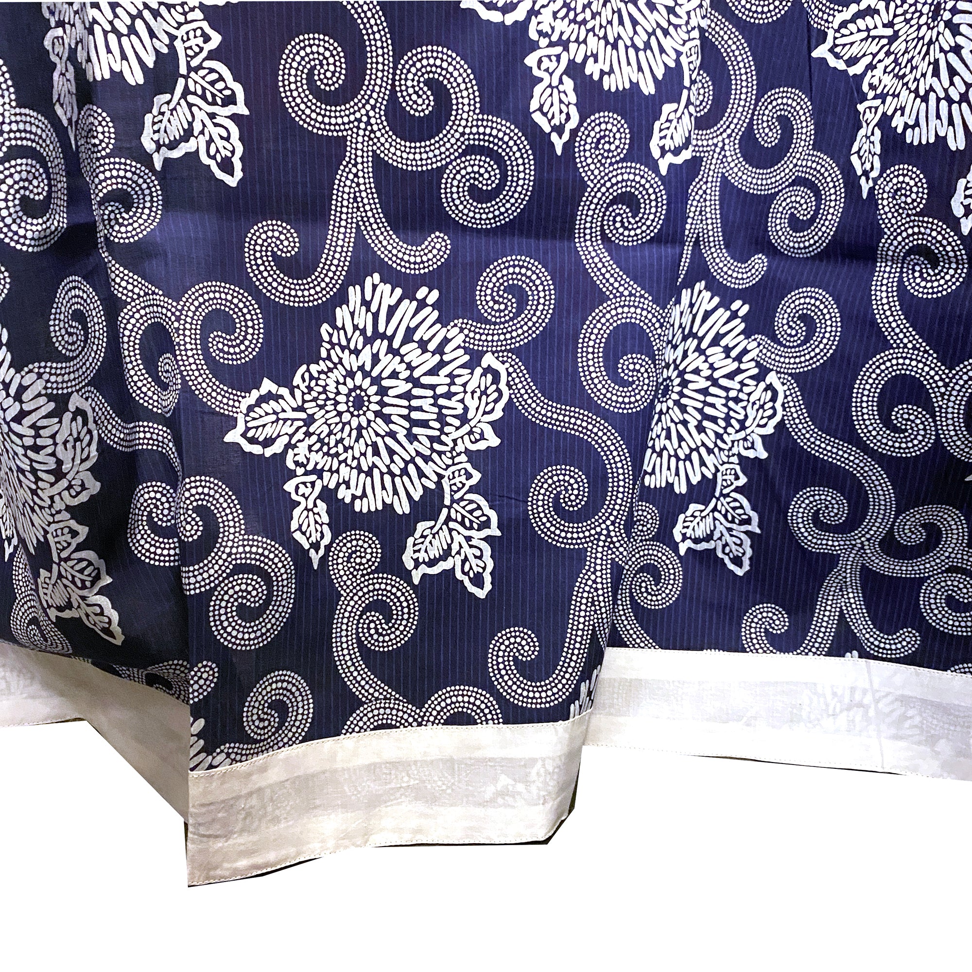 Navy & White Cotton Curtain Pair-5 Patterns - Vintage India NYC