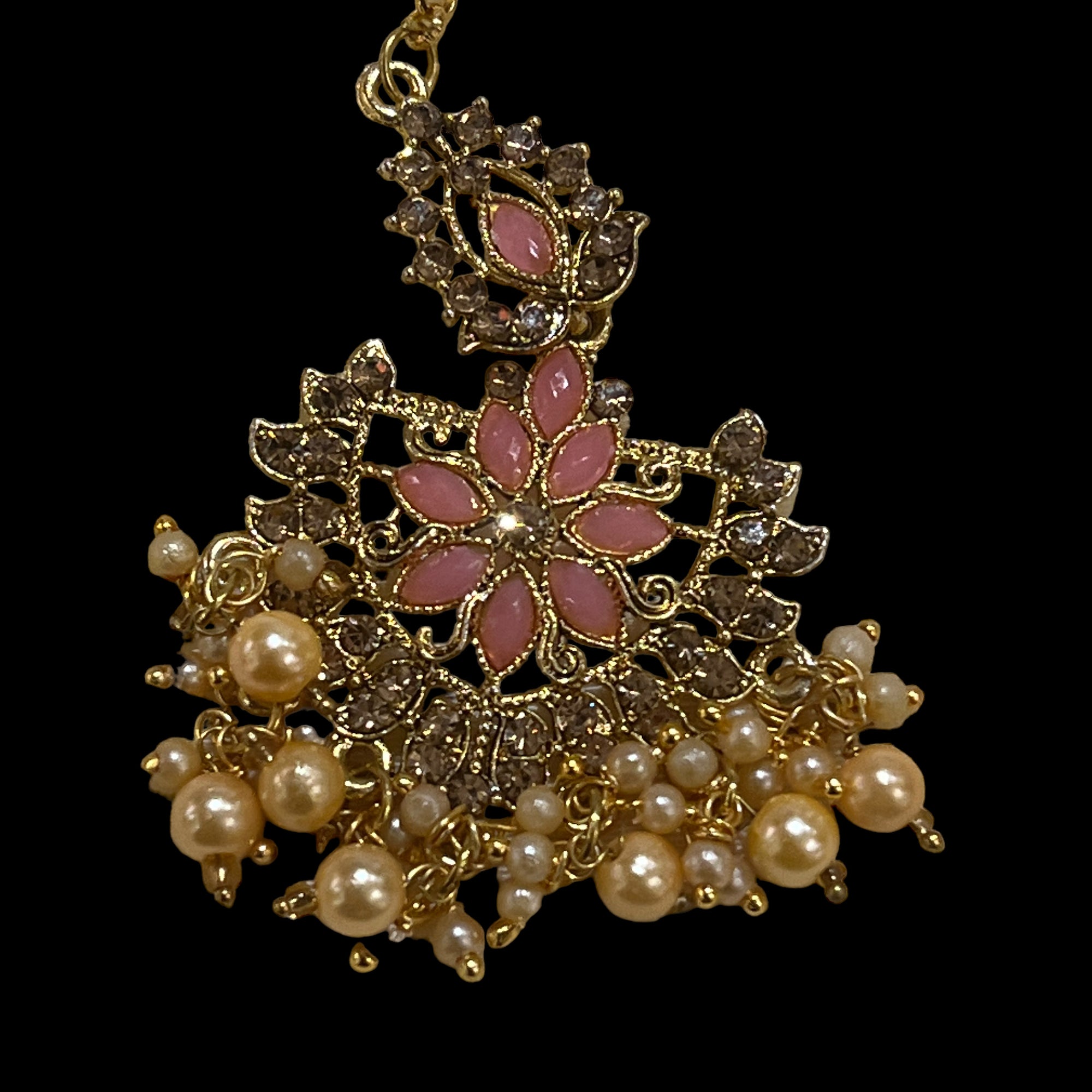 Flower w Pearl Maang Tikkas-5 Colors - Vintage India NYC